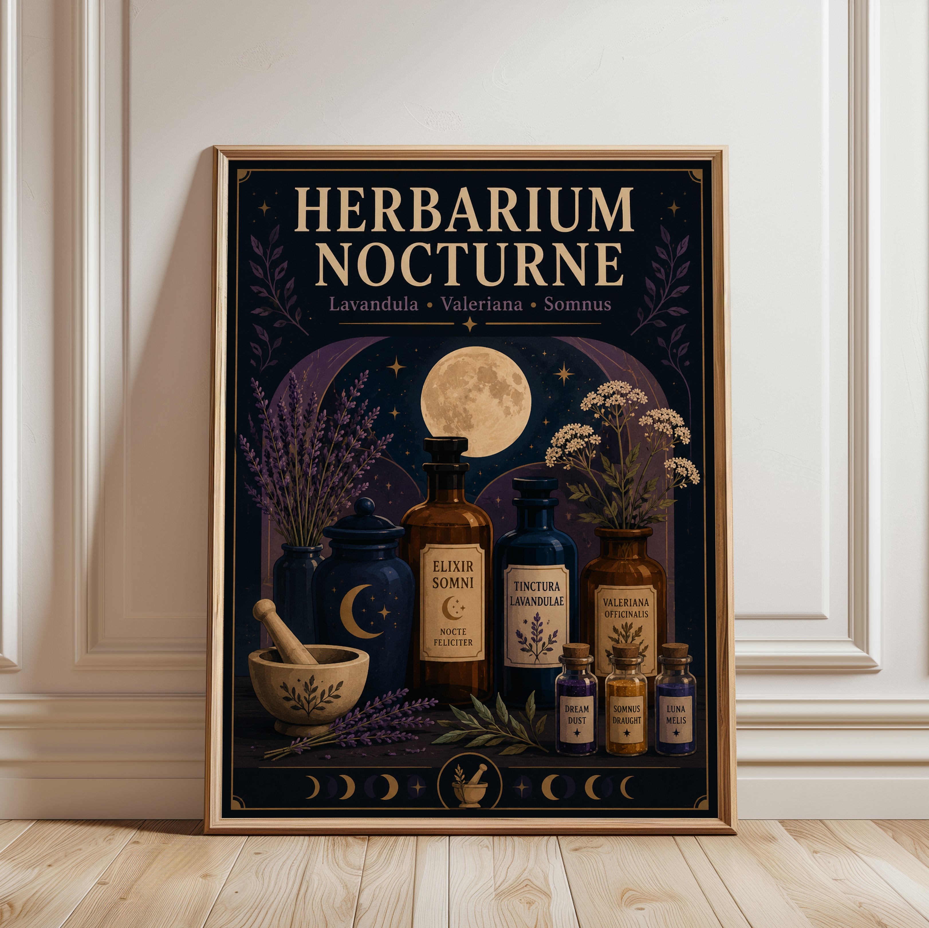 Herbarium Nocturne Apothecary Print: Vintage Botanical Art - framed detail
