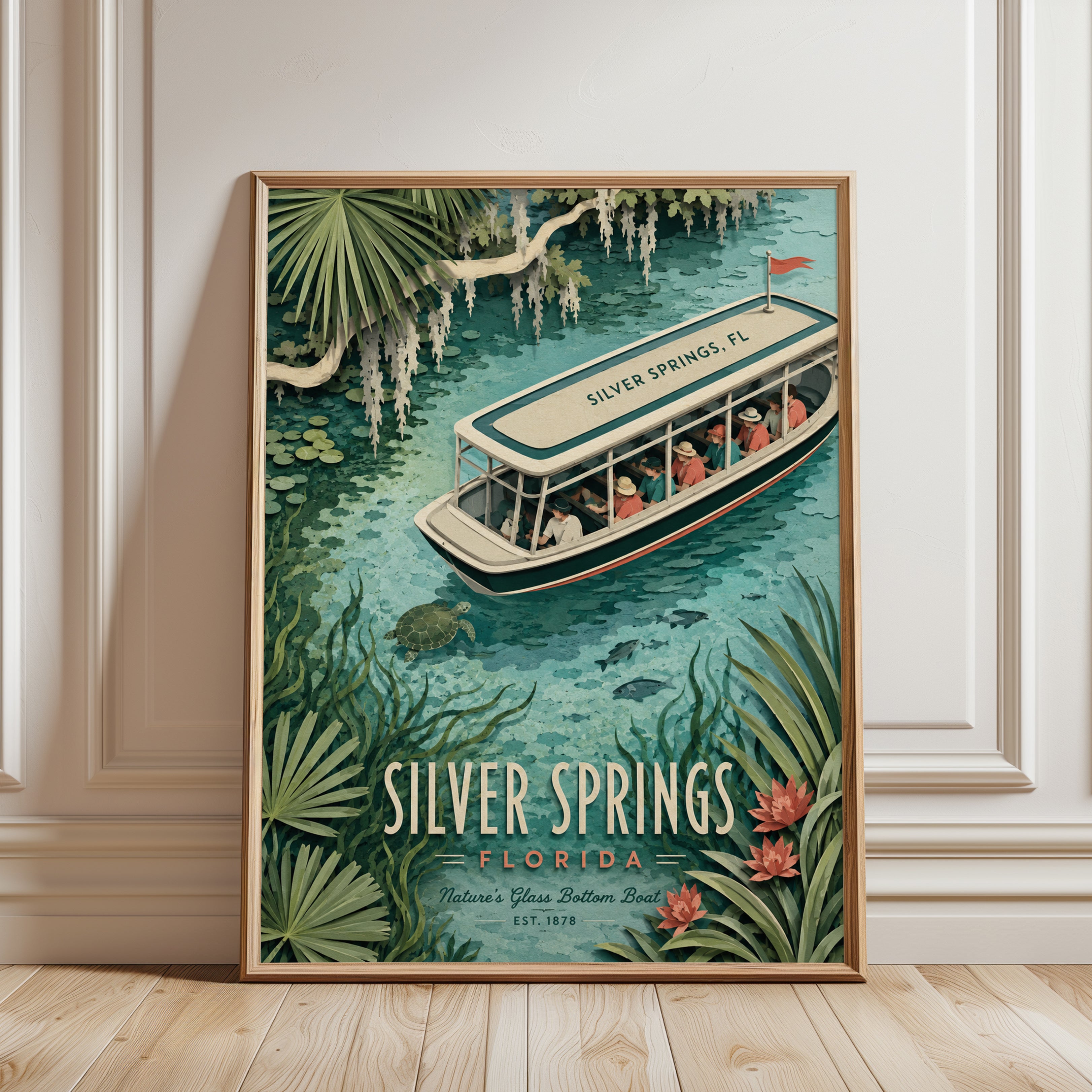 Florida Travel Poster – Silver Springs Print - framed detail
