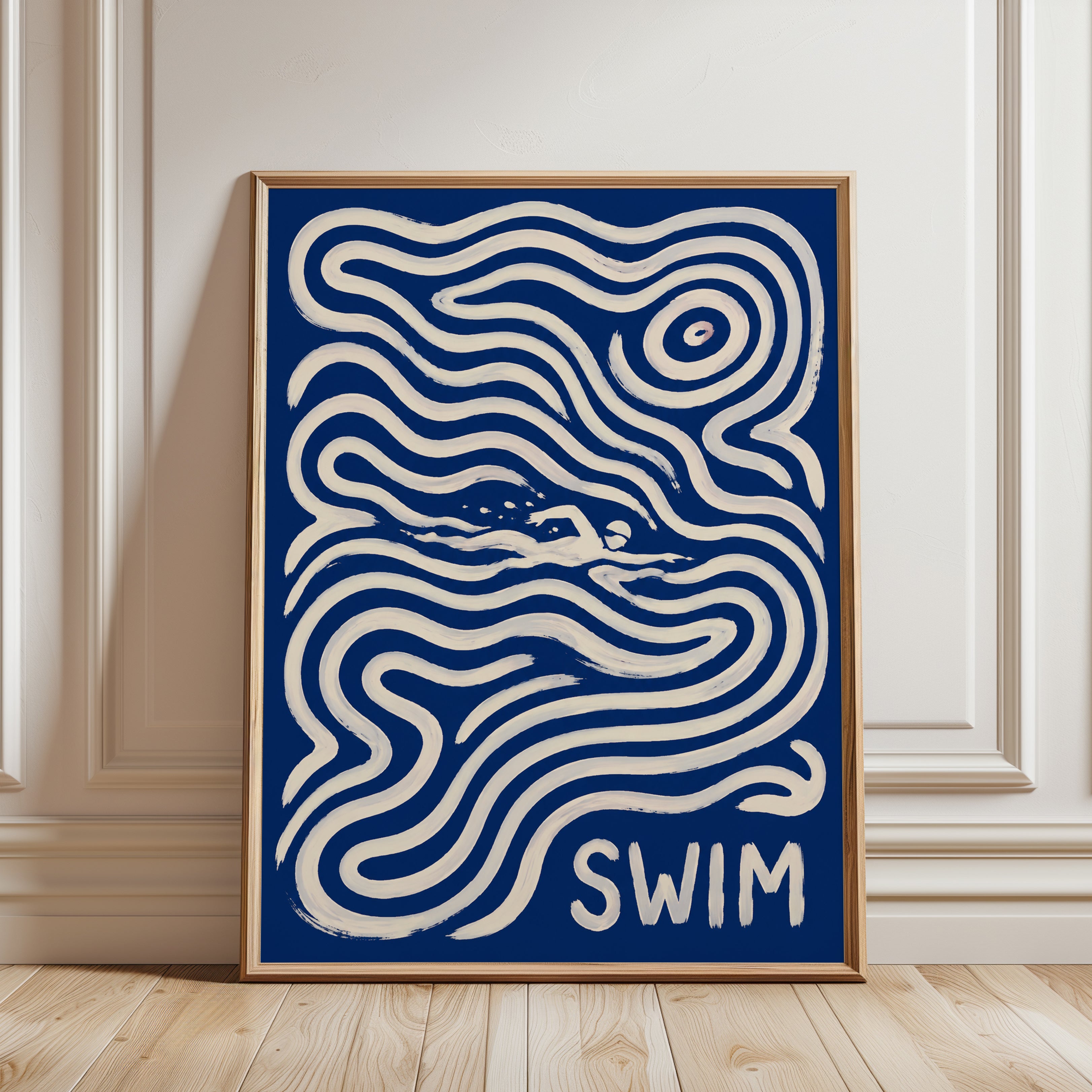 Swimming Wall Art – Retro Swimmer Print - framed detail