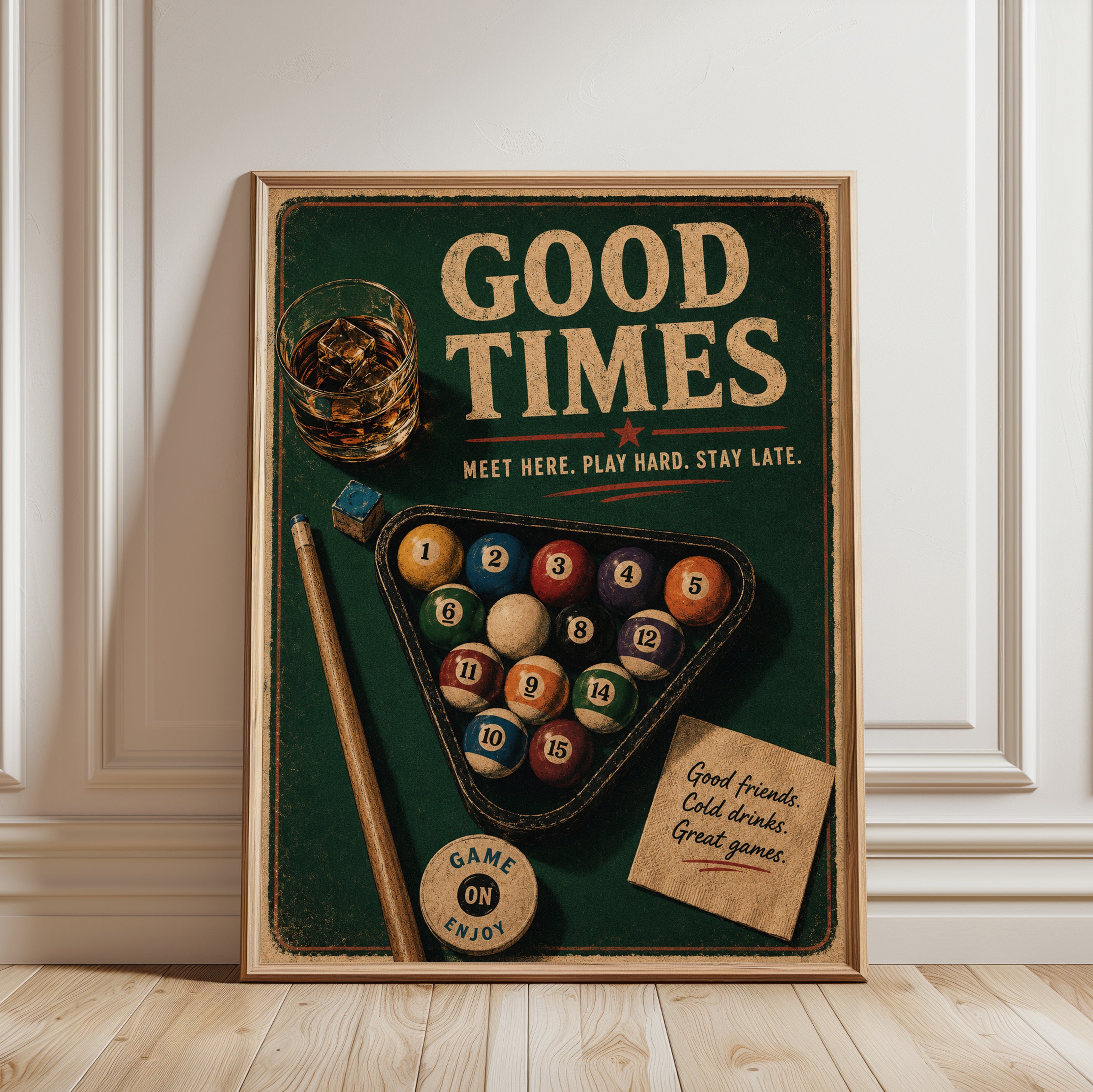 Vintage Pool Hall Poster - framed detail