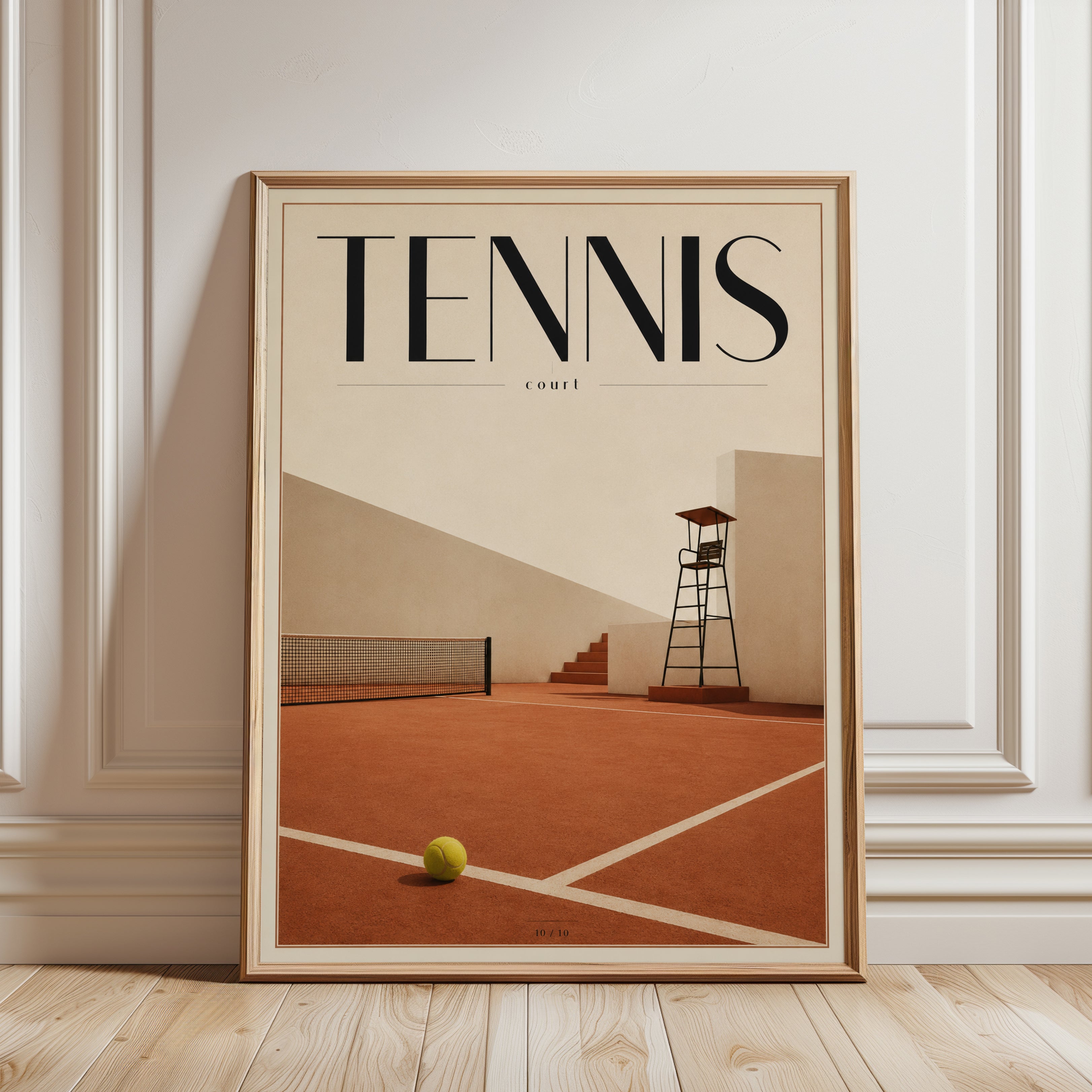Tennis Court Illustration: Modern Geometric Art (Terracotta Colors) - framed detail