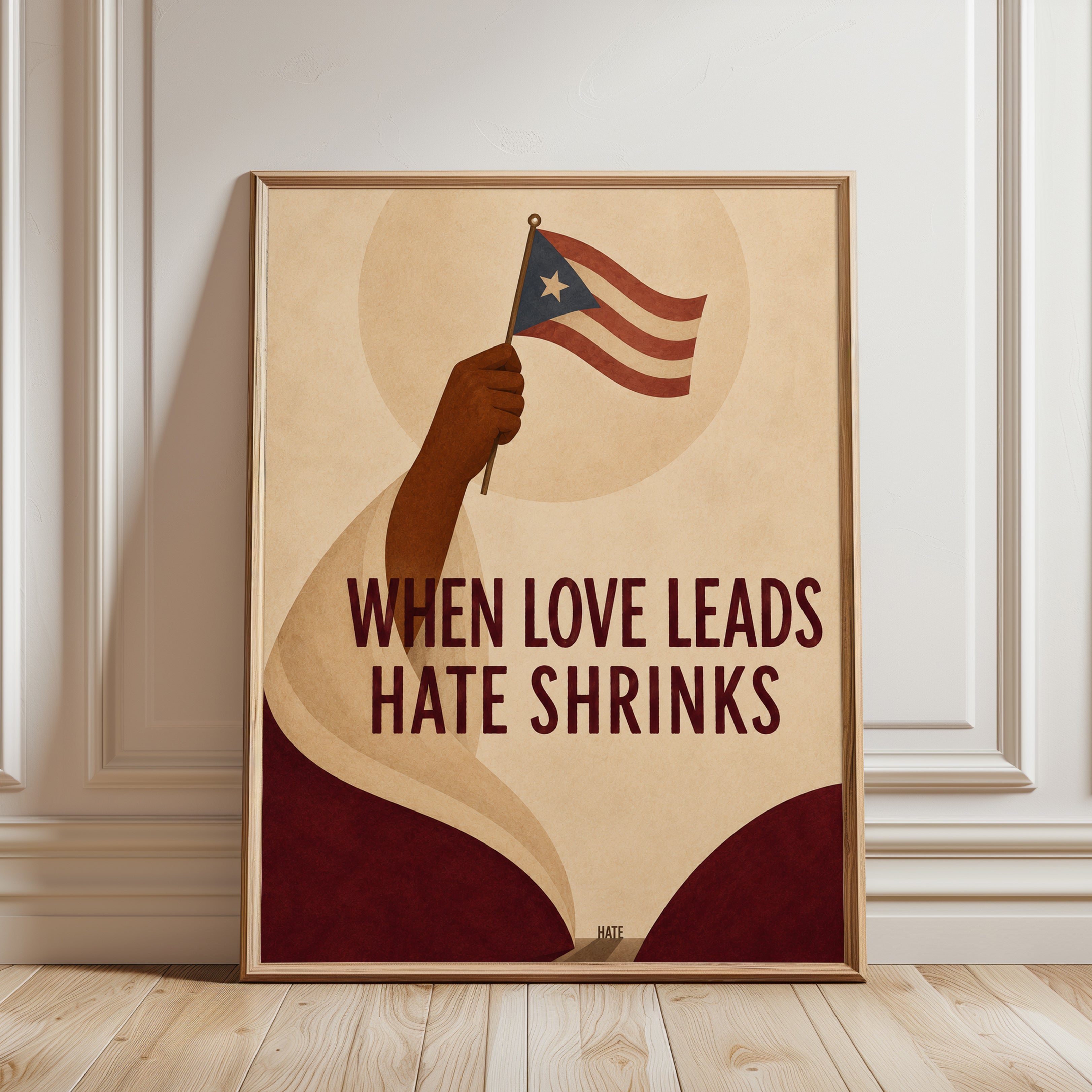 Puerto Rican Flag Protest Poster: Vintage Social Justice Art - framed detail