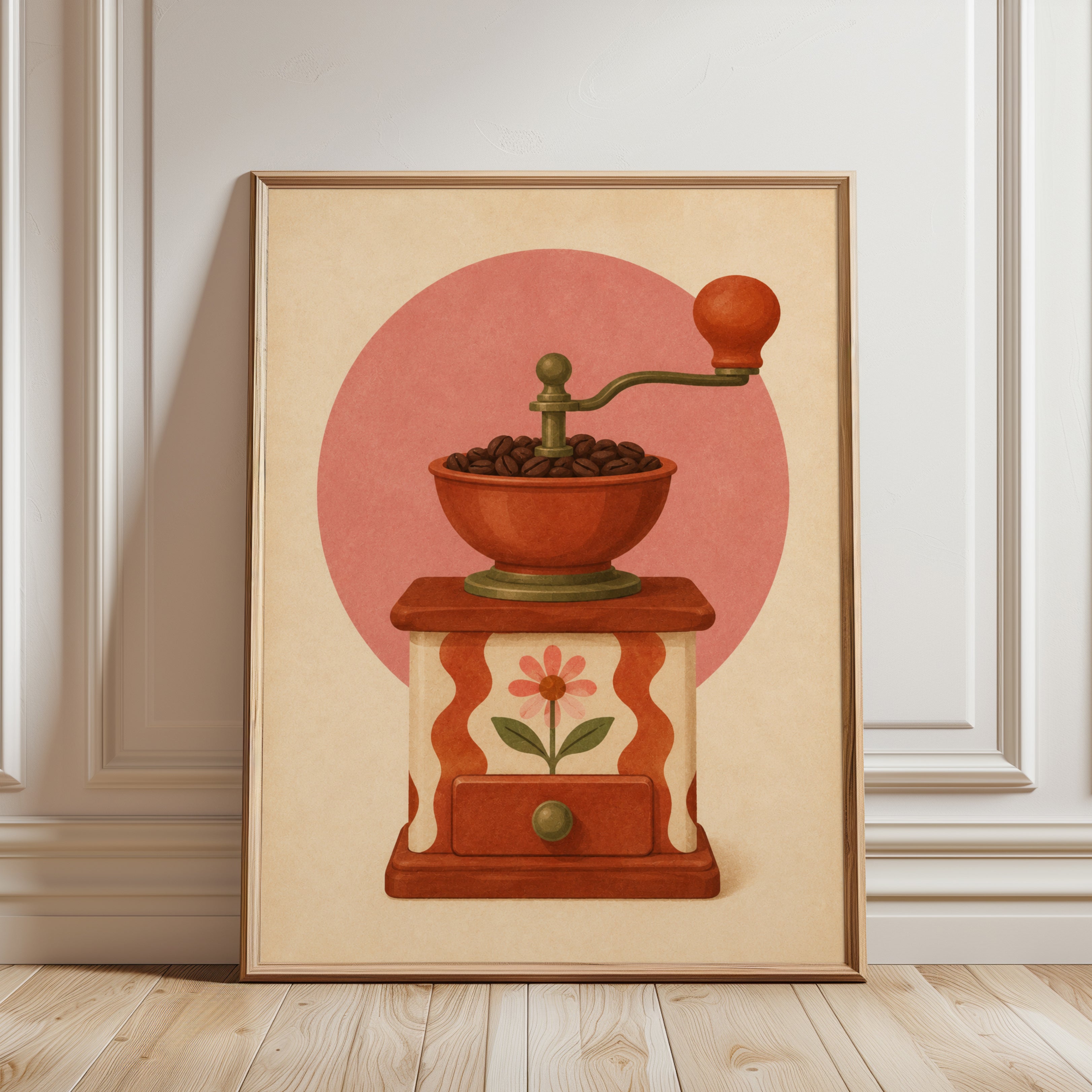 Vintage Coffee Grinder – Retro Kitchen Wall Art - framed detail