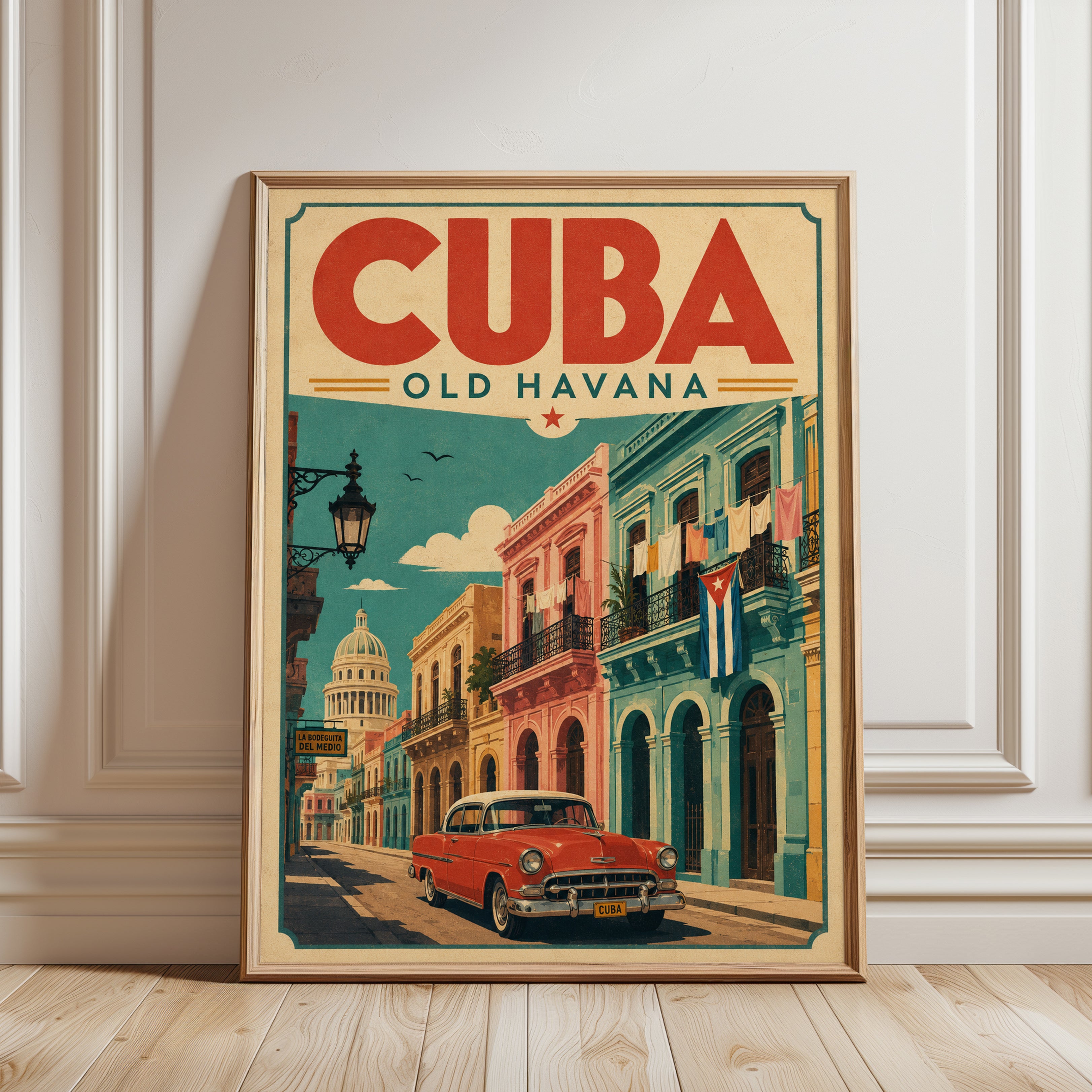 Cuba Travel Poster – Old Havana Wall Art - framed detail