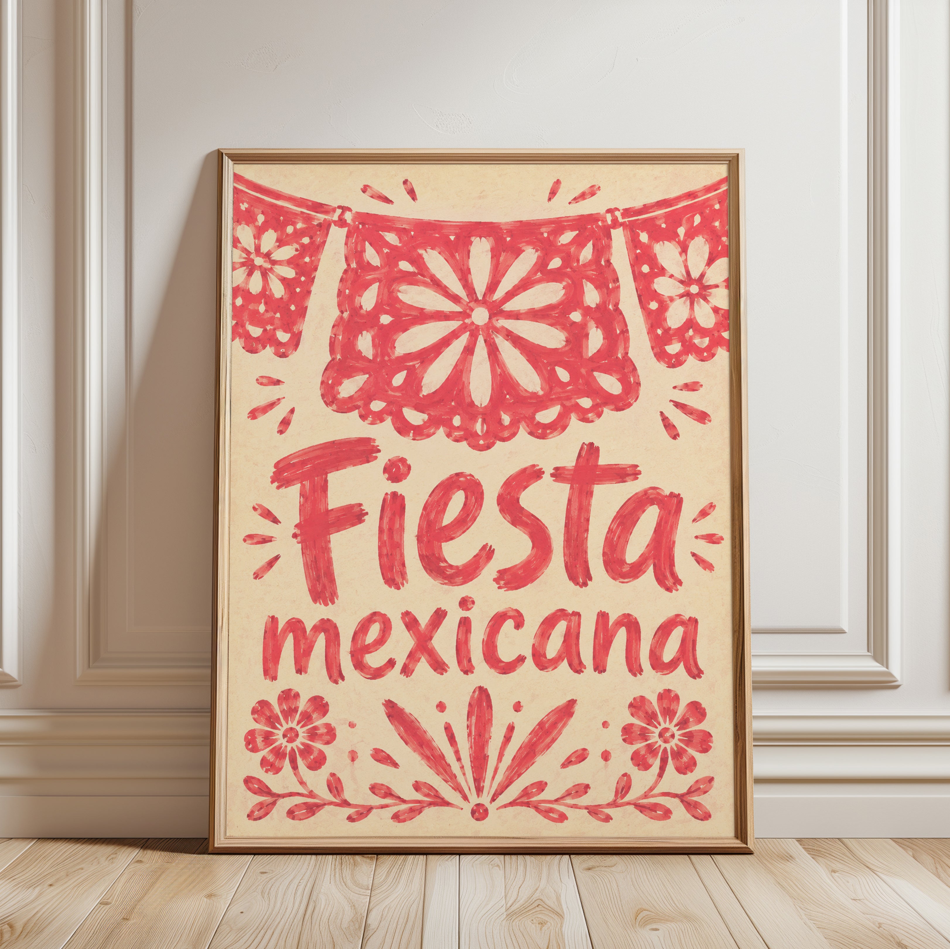 Fiesta Mexicana Papel Picado Art Print: Red Folk Design - framed detail