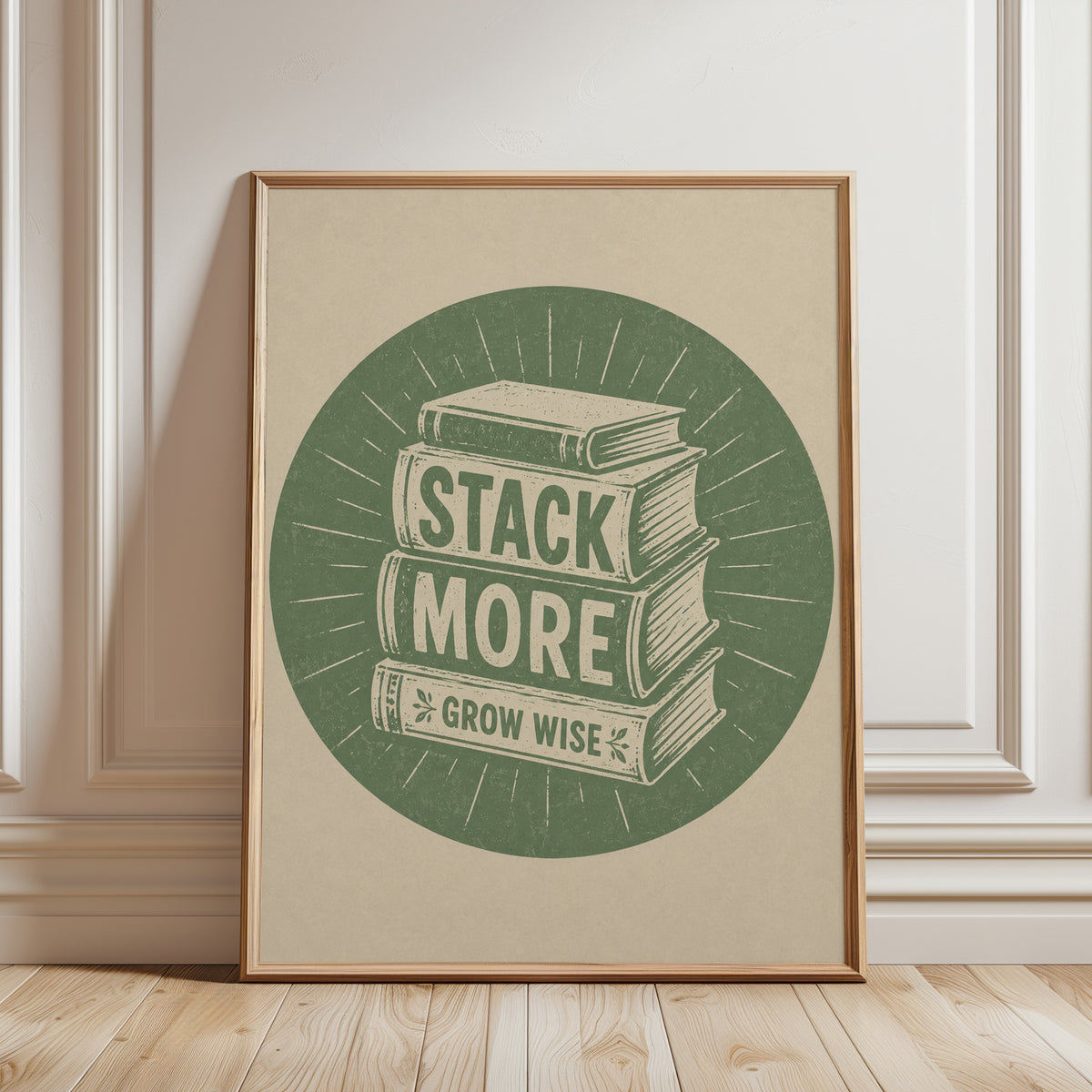 Stack More Grow Wise Print: Vintage Library Art - framed detail