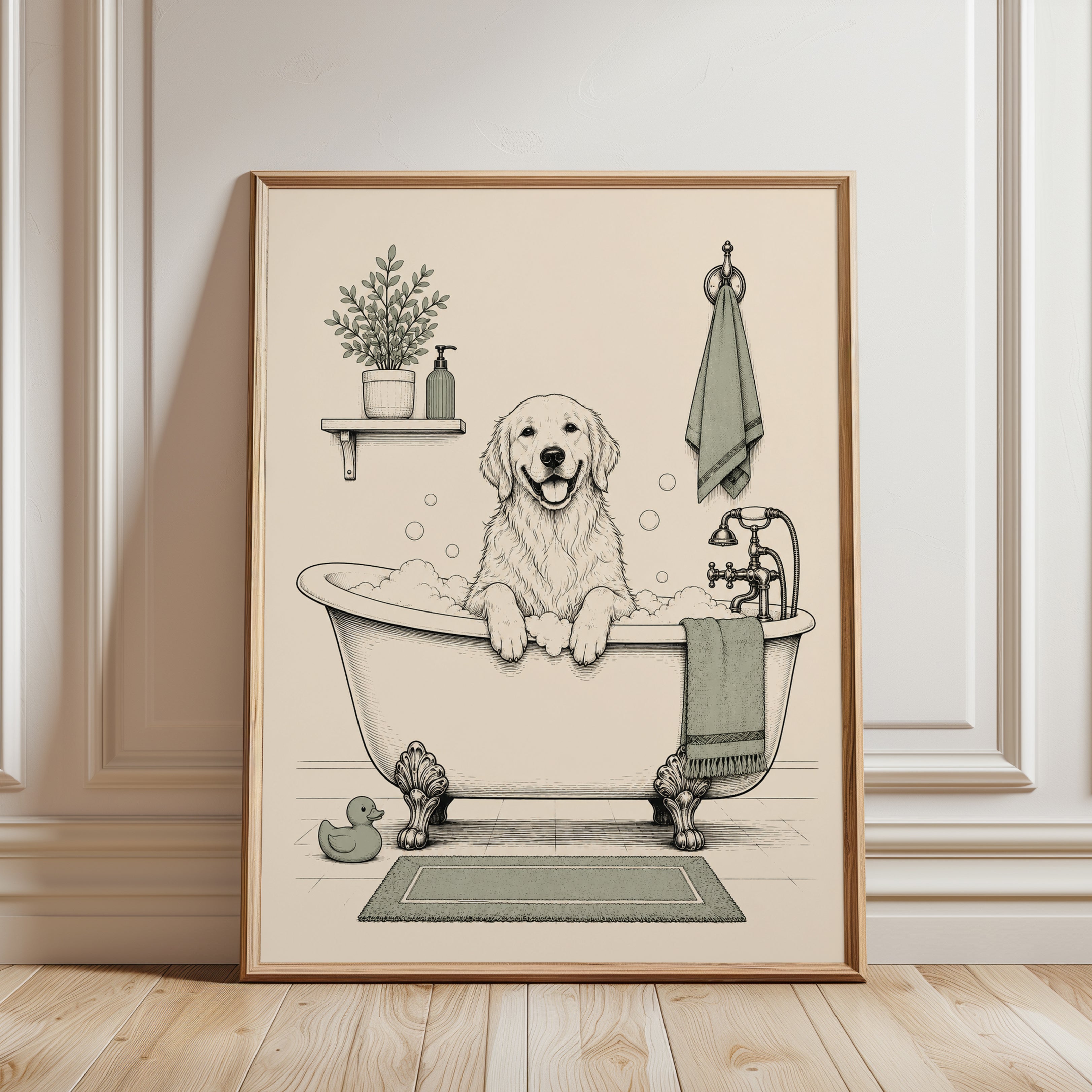 Dog Bathroom Wall Art - framed detail