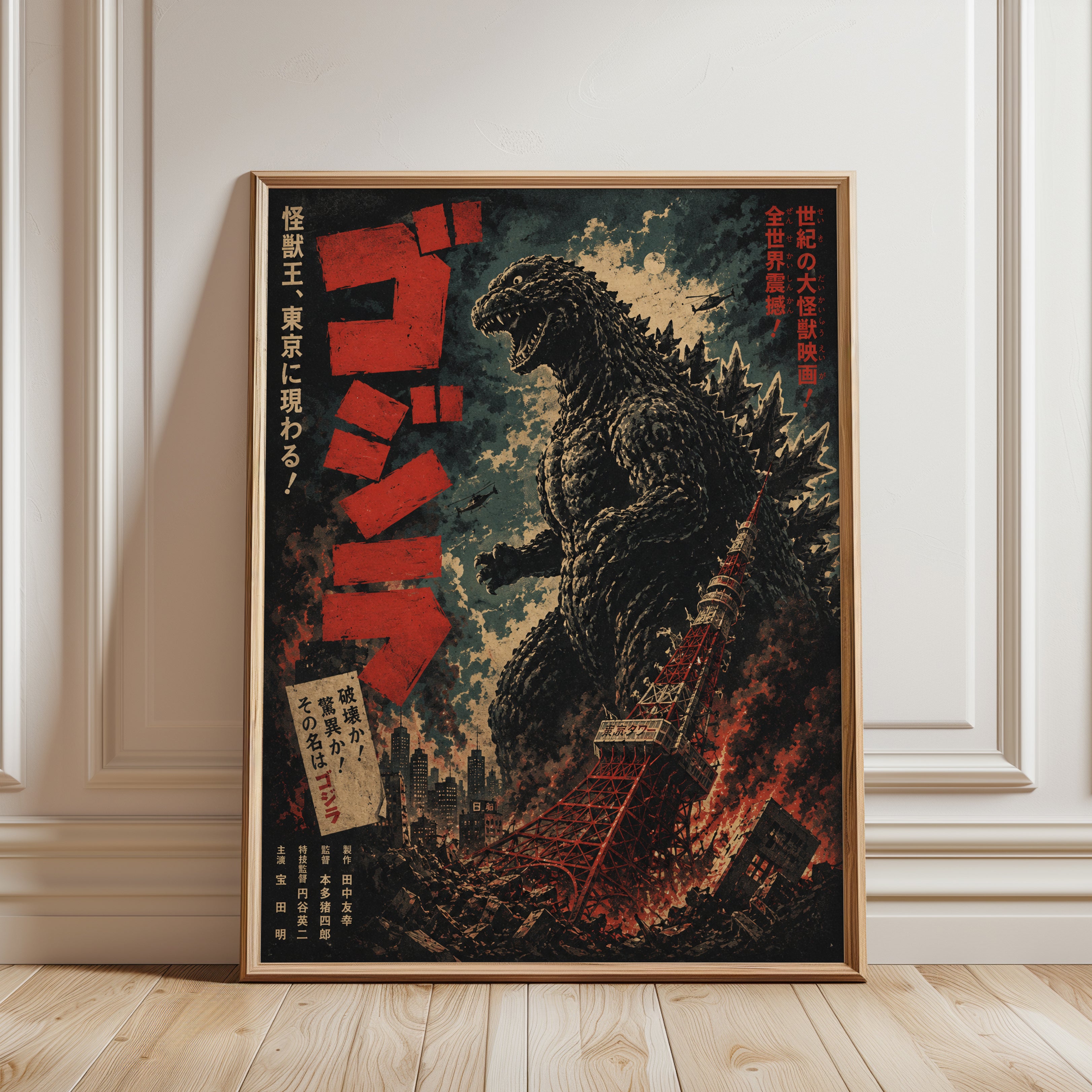 Japanese Monster Poster – Vintage Kaiju Print - framed detail