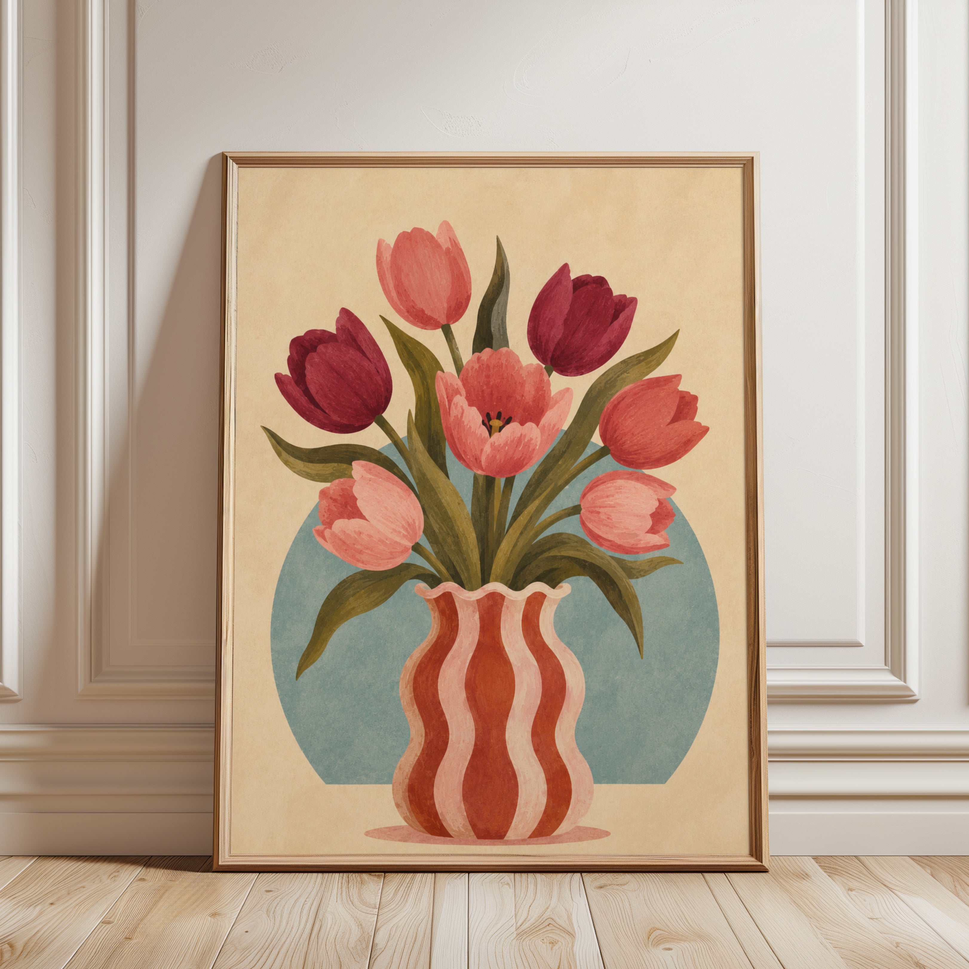 Tulip Vase Wall Art – Retro Floral Print - framed detail
