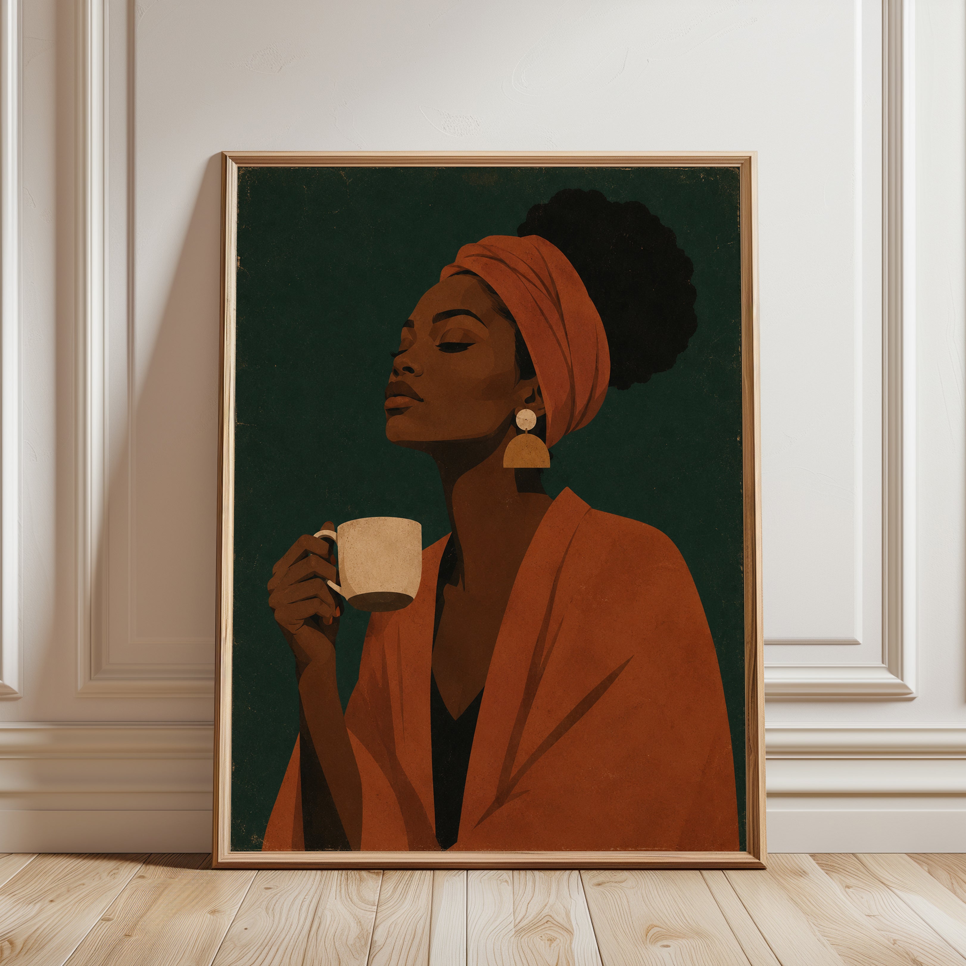 Black Woman Coffee Art – Modern Portrait Print - framed detail