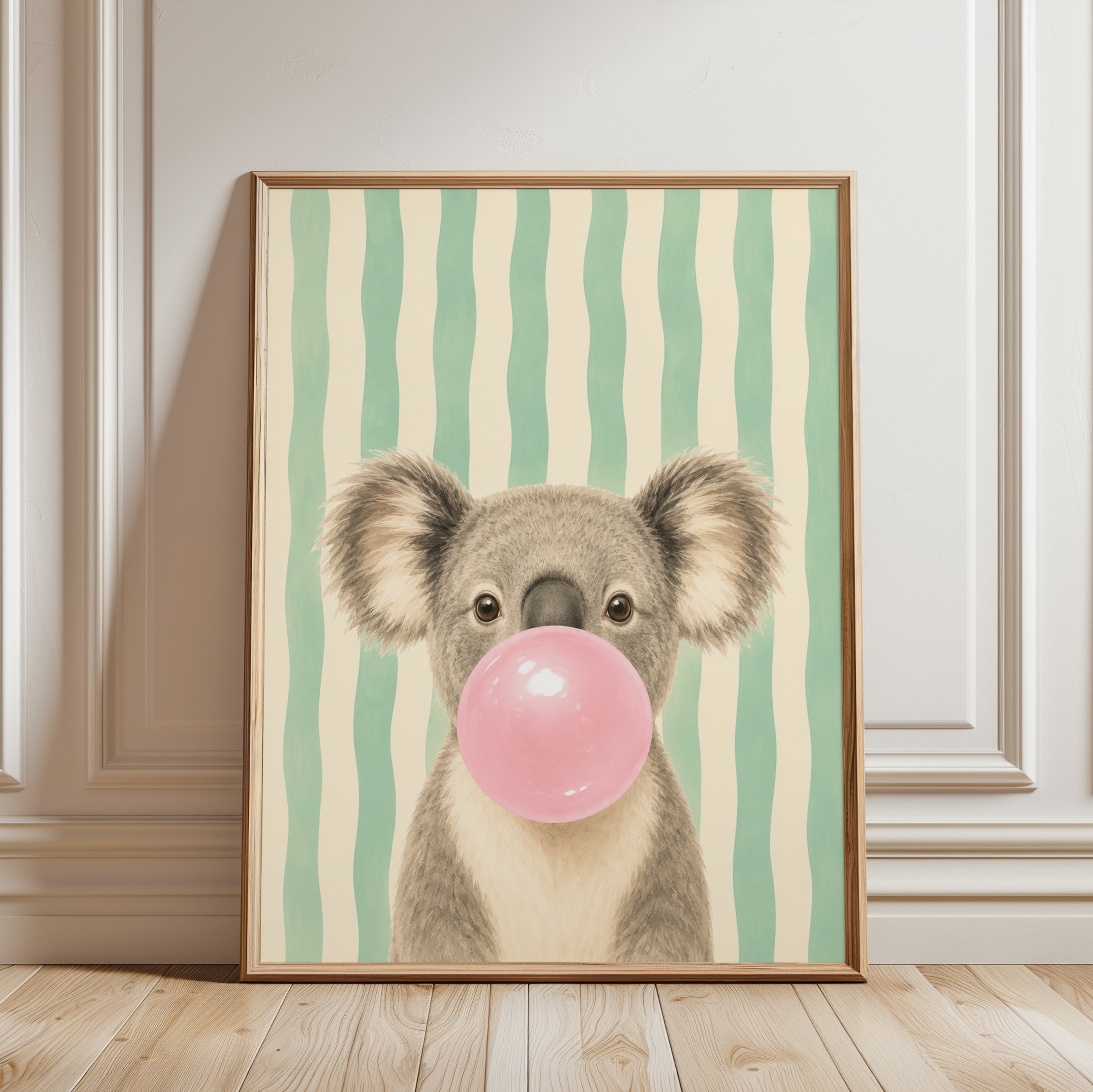 Koala Nursery Wall Art – Animal Bubblegum Print - framed detail