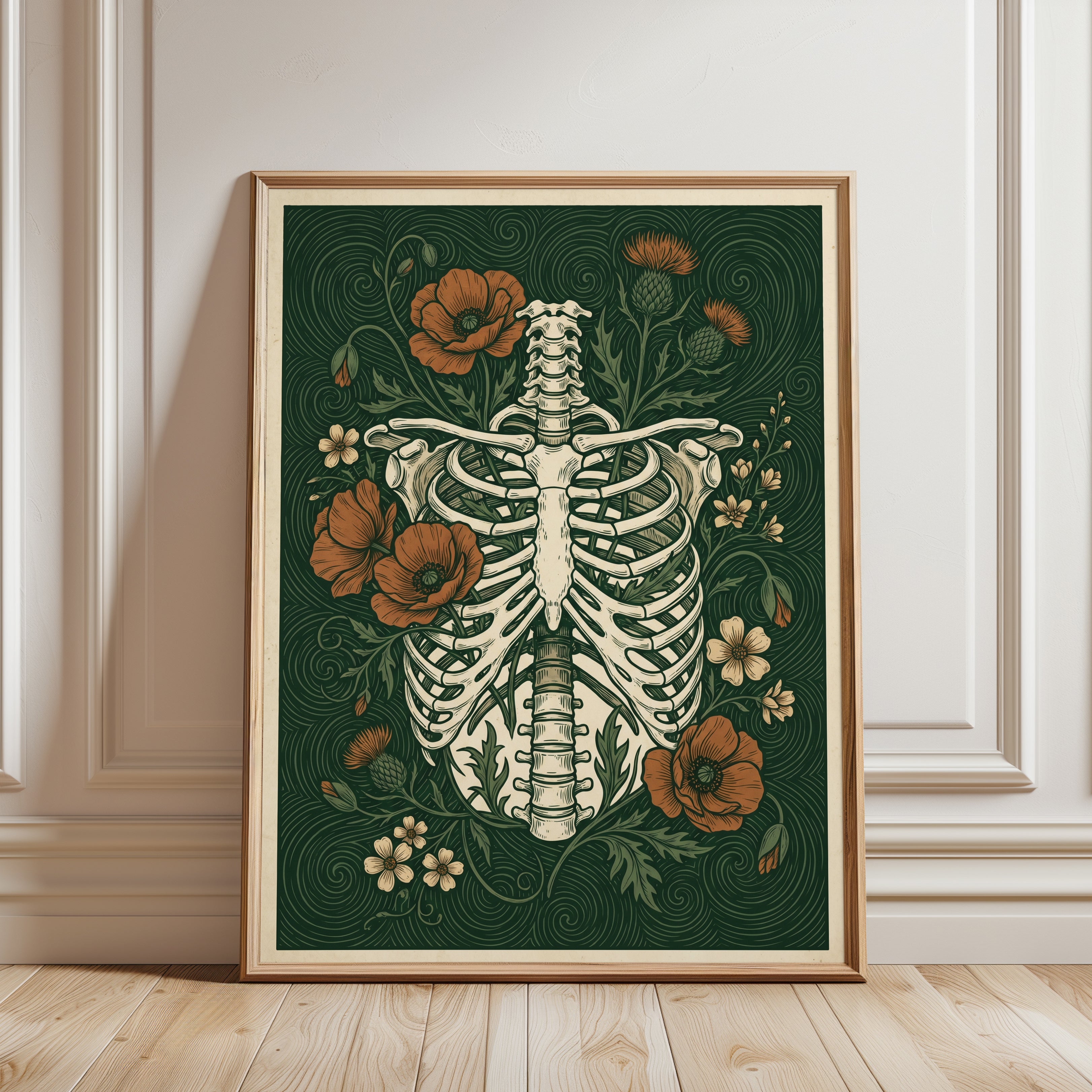Art Nouveau Skeleton Print - framed detail