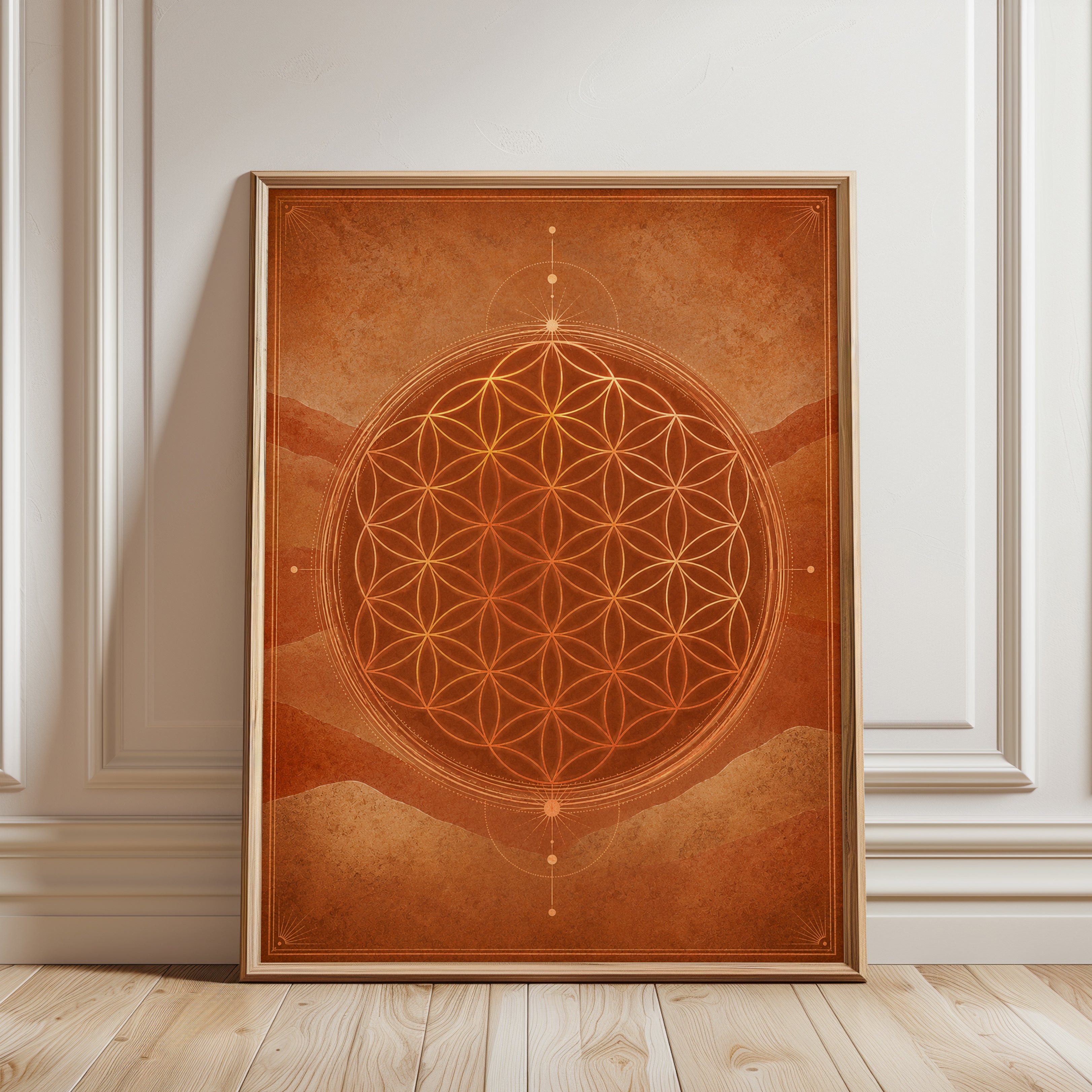 Sacred Geometry Wall Art: Flower of Life Mandala - framed detail