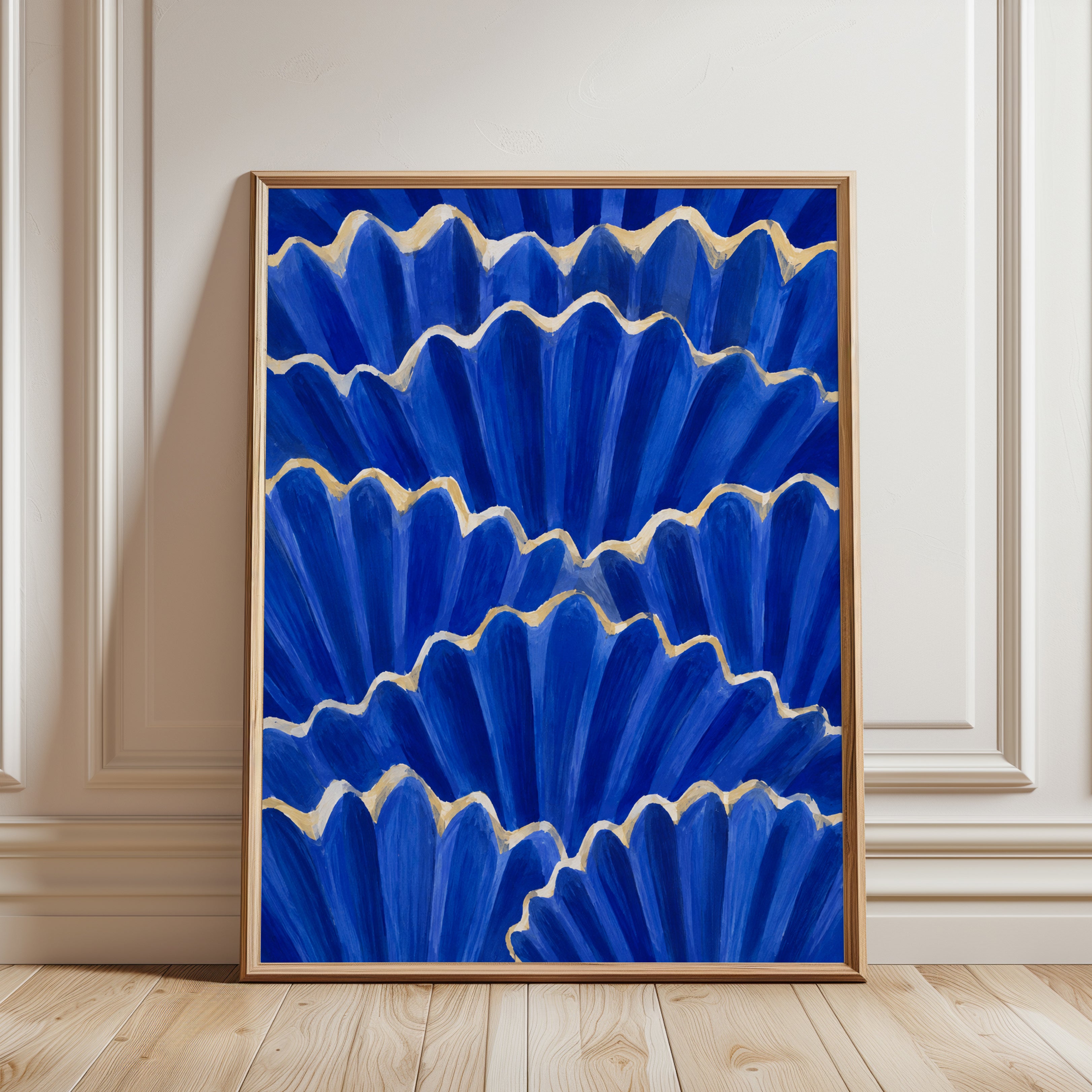 Blue Abstract Art Print – Gold Wave Wall Art - framed detail