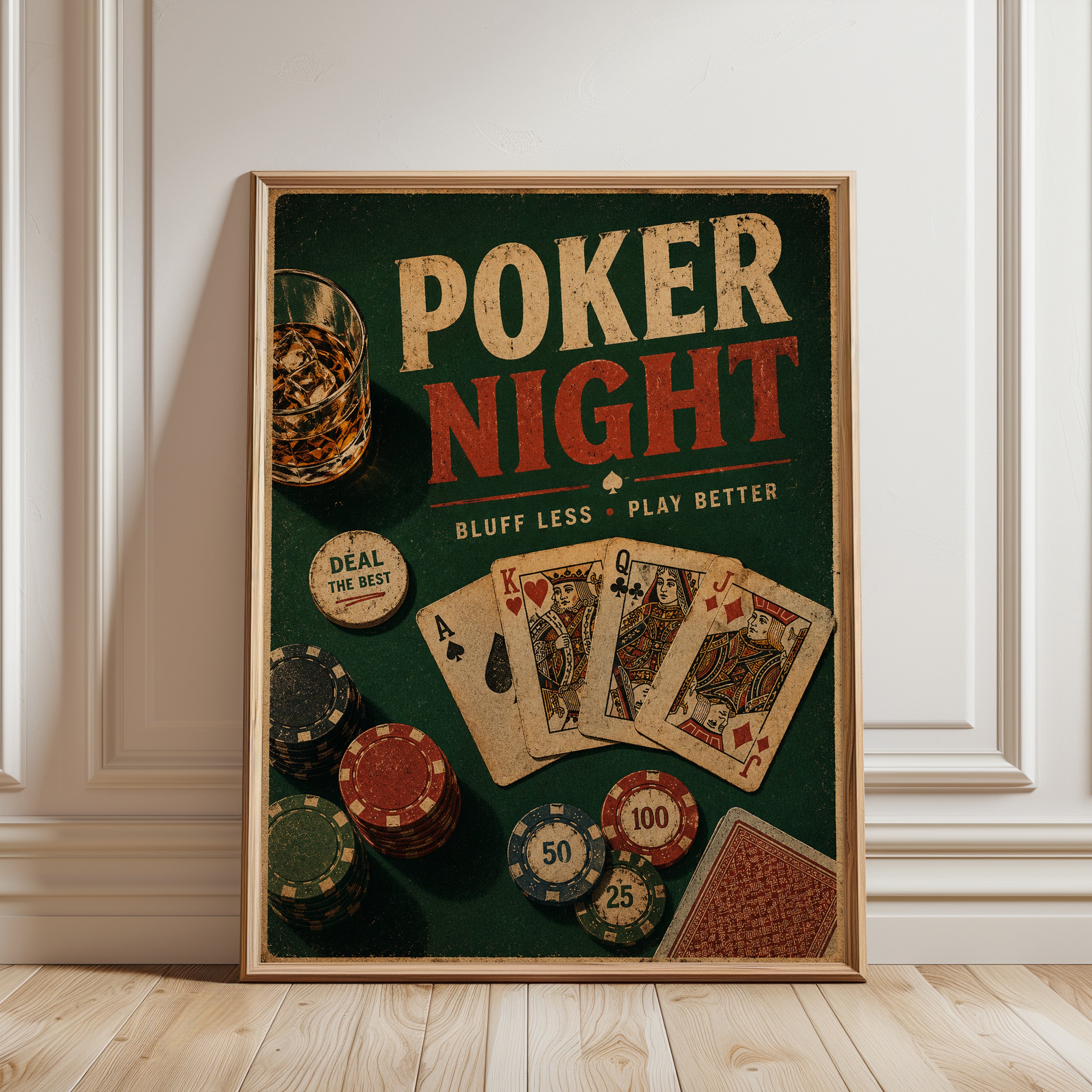 Vintage Poker Night Print – Card Game Wall Art - framed detail