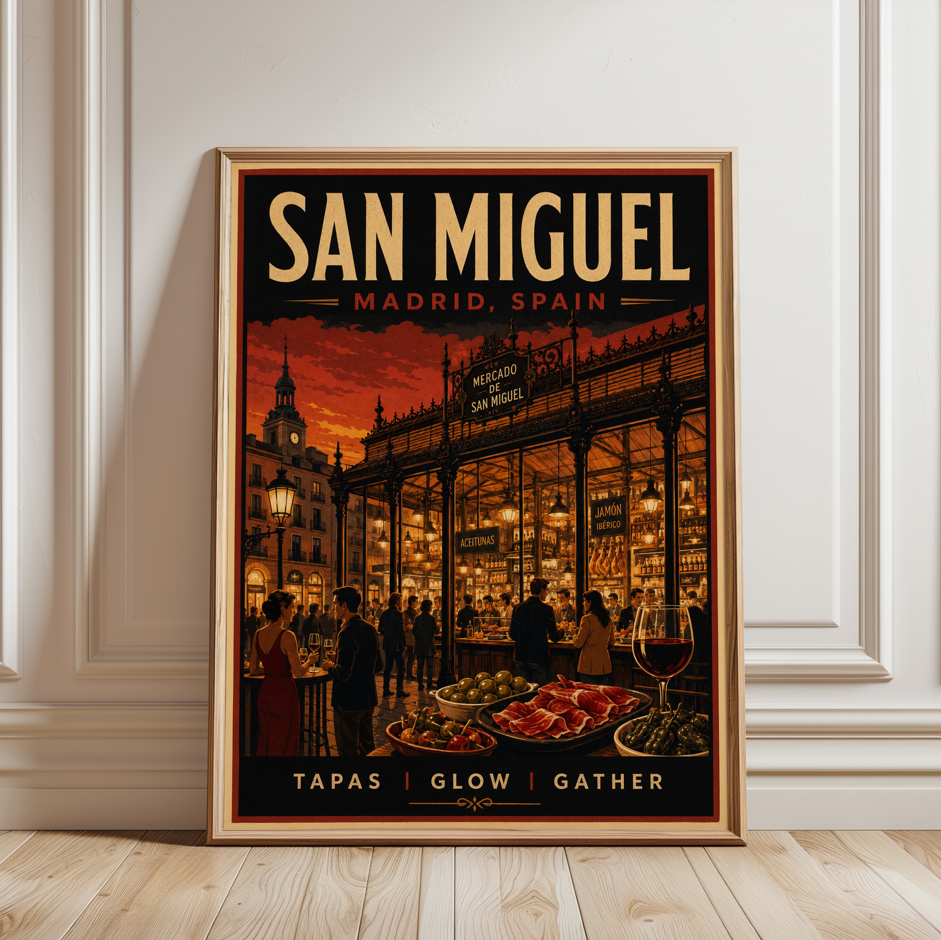 San Miguel Madrid Poster: Vintage Travel Art Print - framed detail