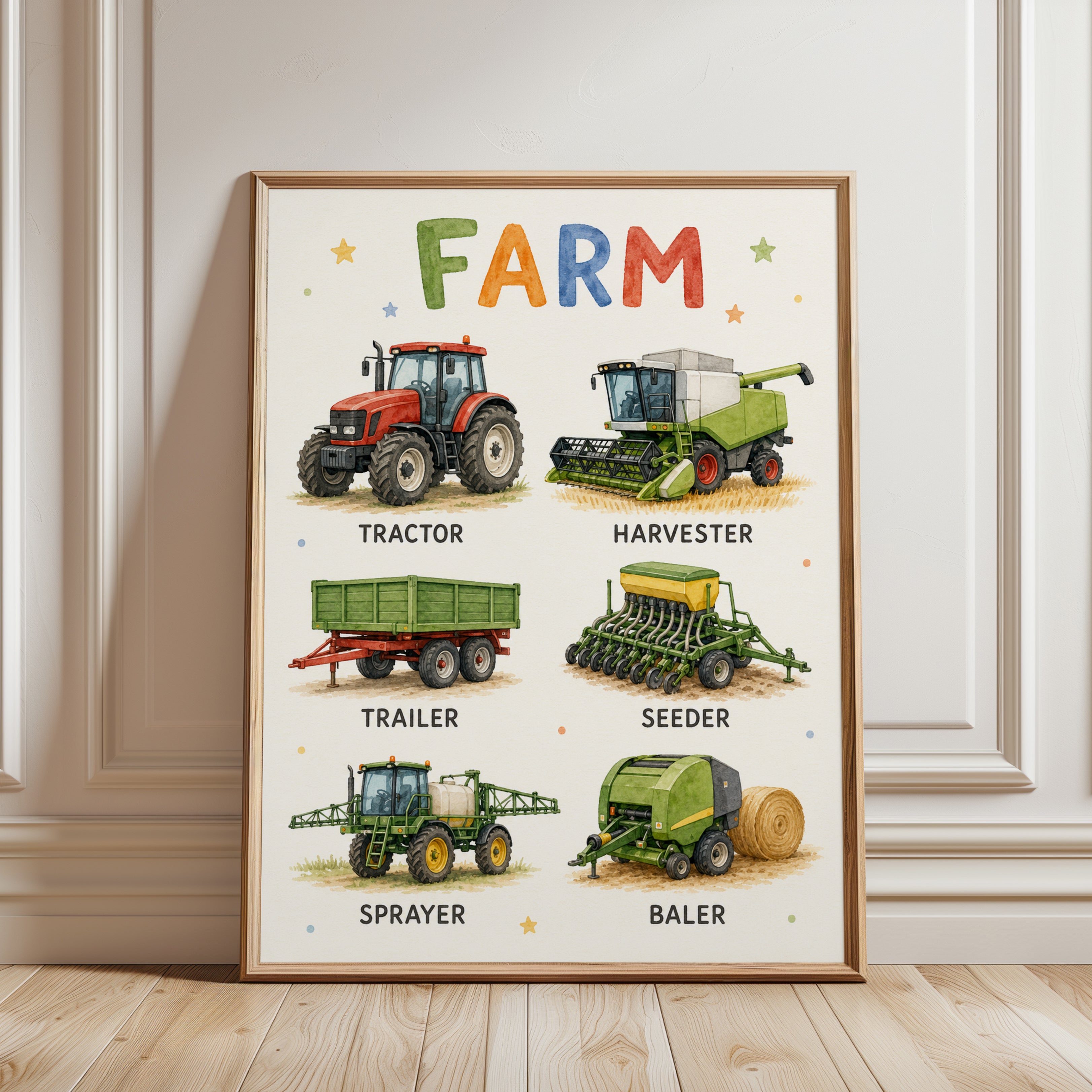 Farm Vehicle Educational Print - framed detail
