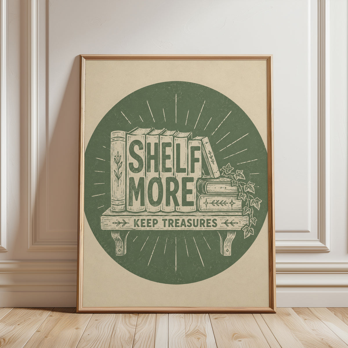 Vintage Library Print: 'Shelf More - framed detail
