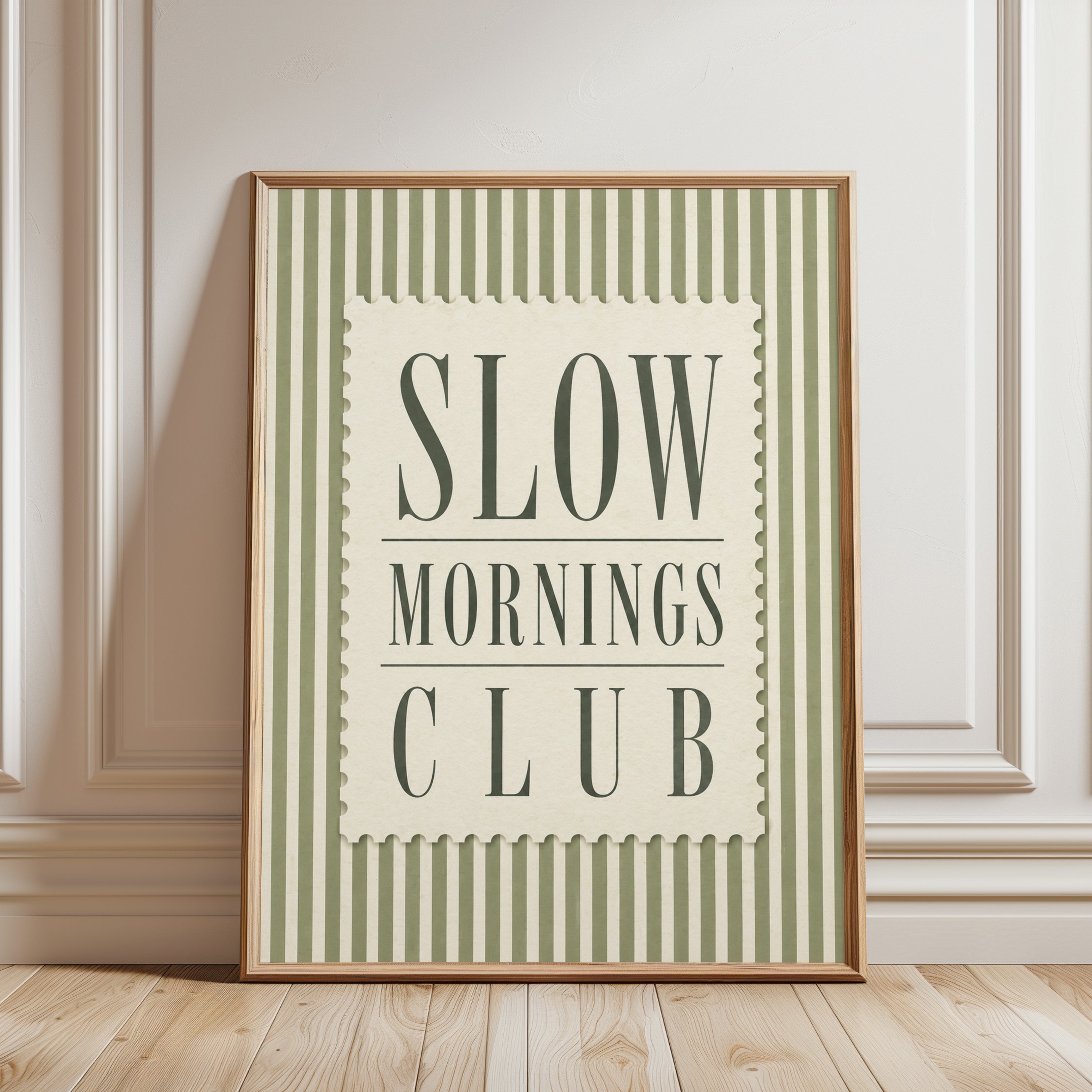 Slow Mornings Wall Art – Vintage Typography Print - framed detail