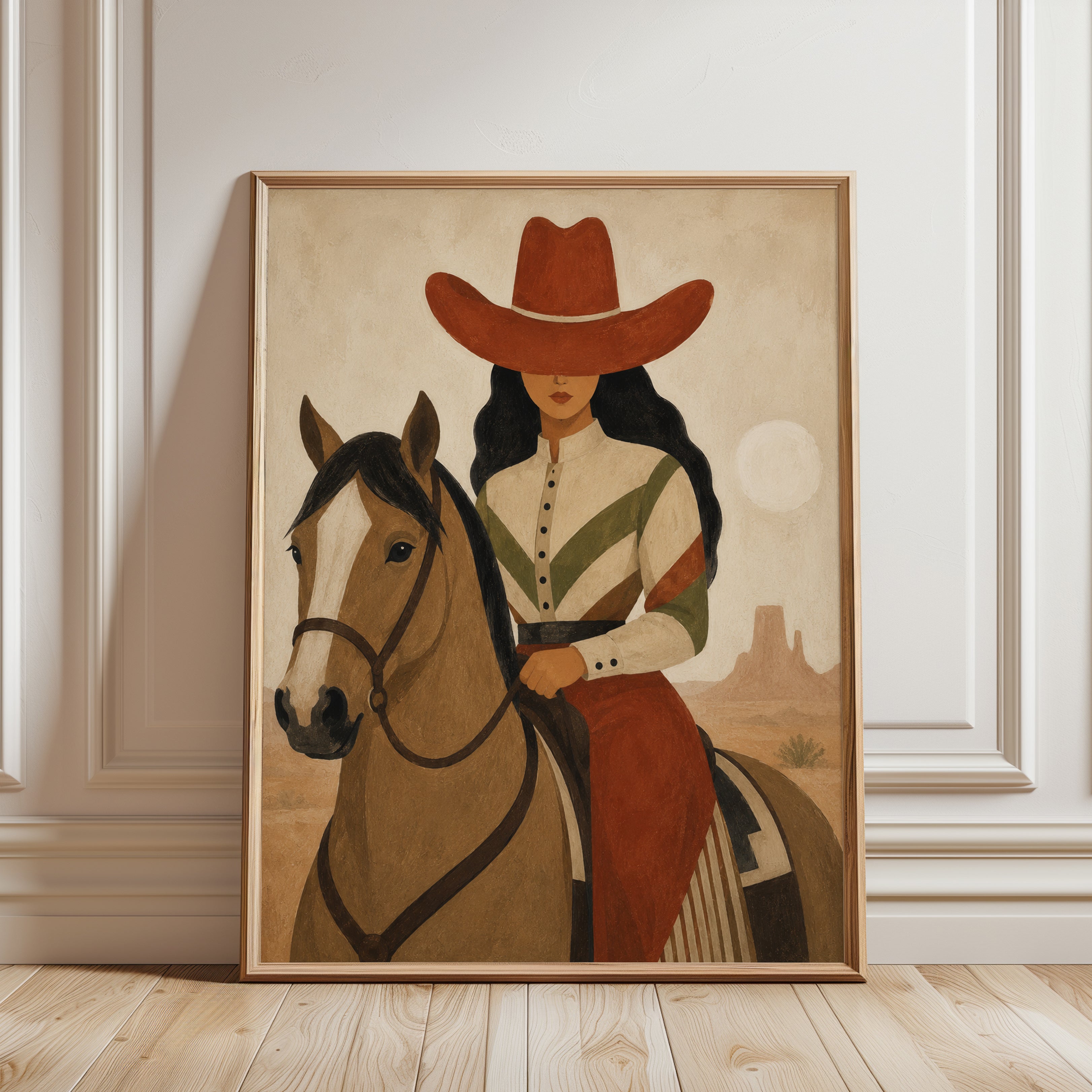 Cowgirl Horse Print – Western Wall Art - framed detail