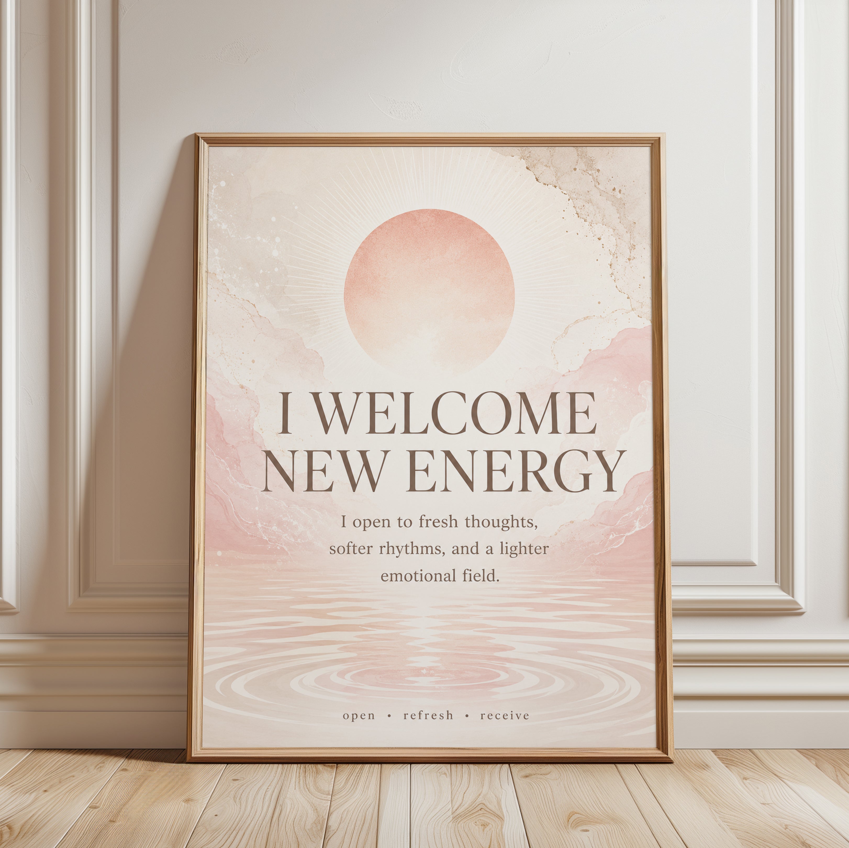 Affirmation Sun Poster – New Energy Wall Art - framed detail
