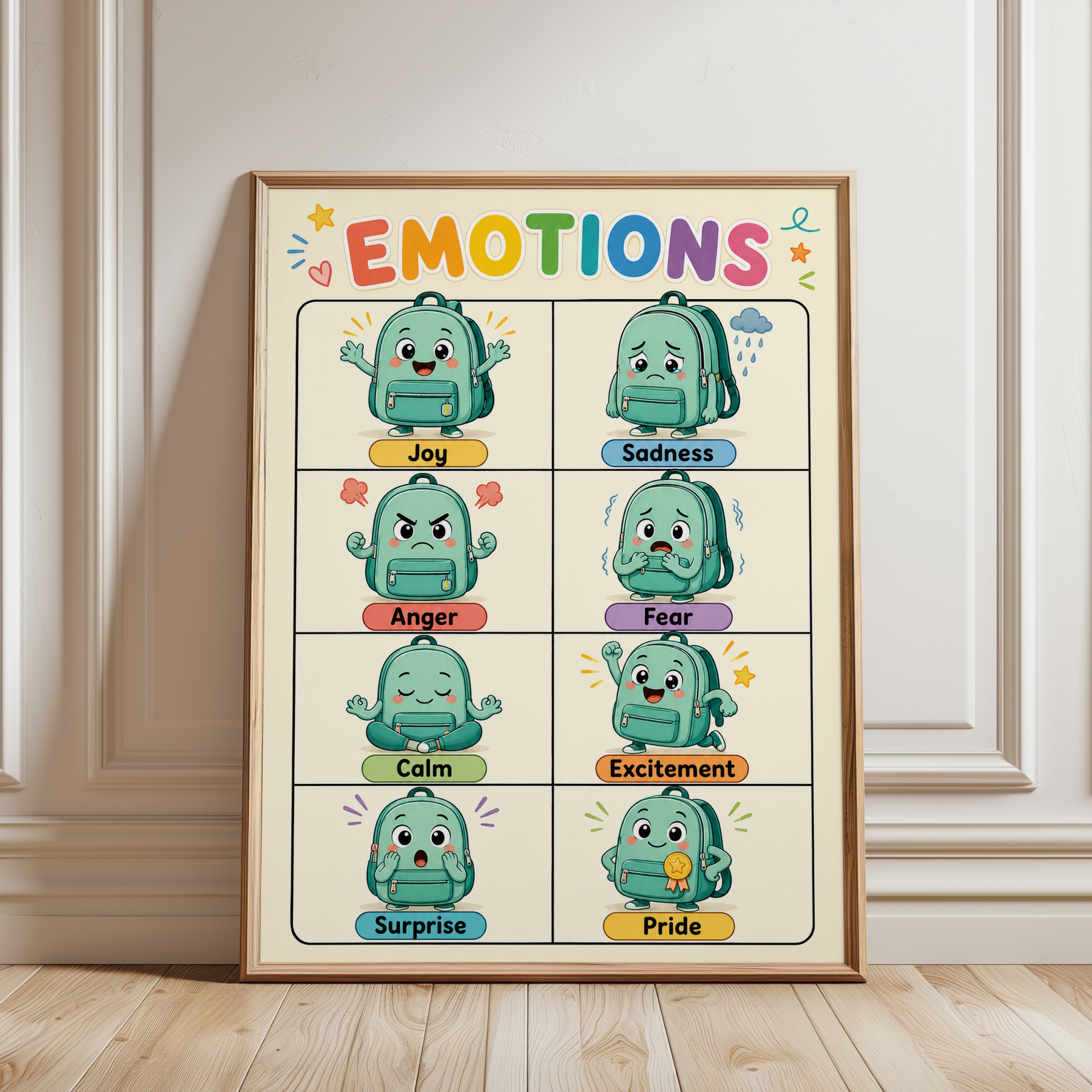 Emotions Learning Chart Print - framed detail