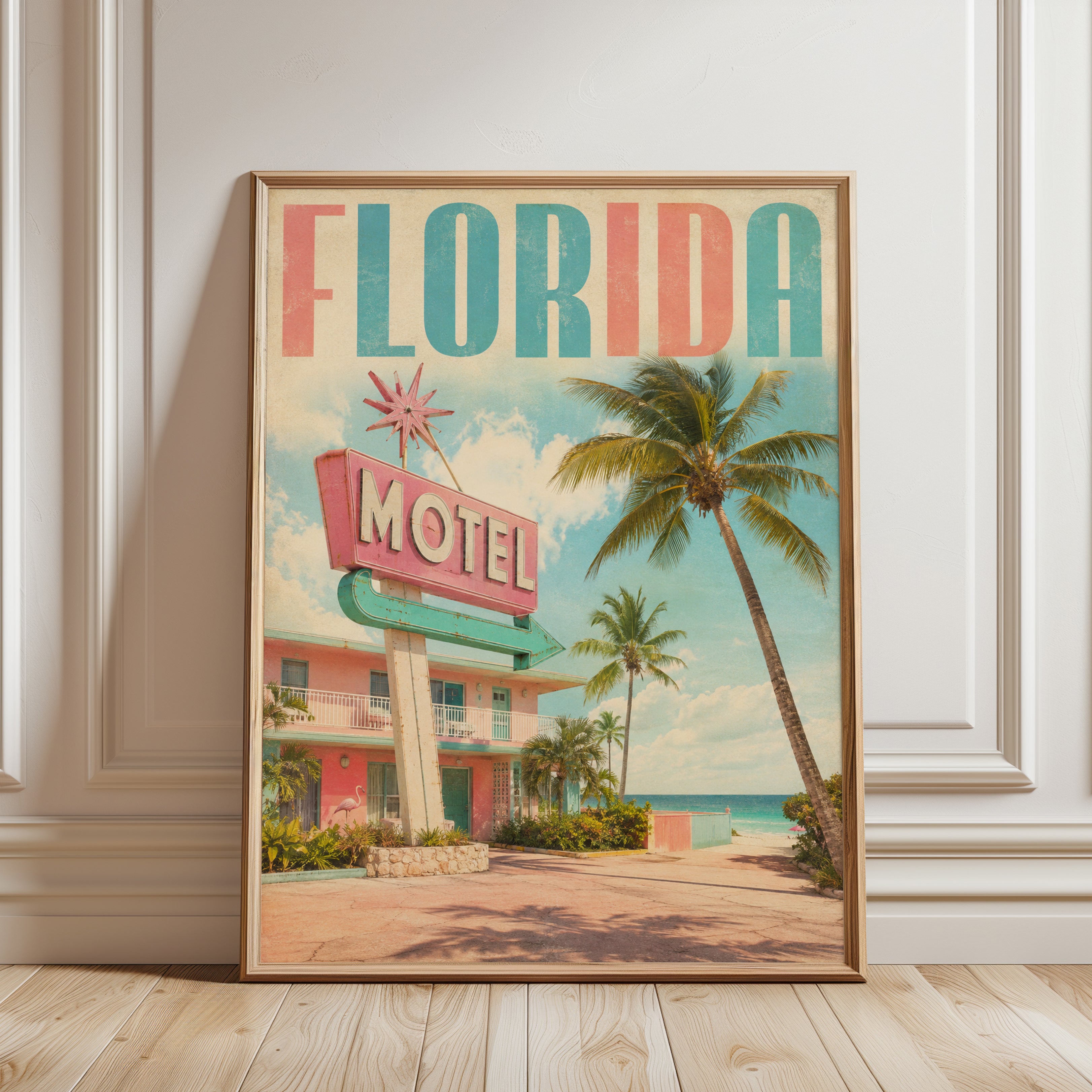 Florida Travel Poster – Retro Beach Print - framed detail