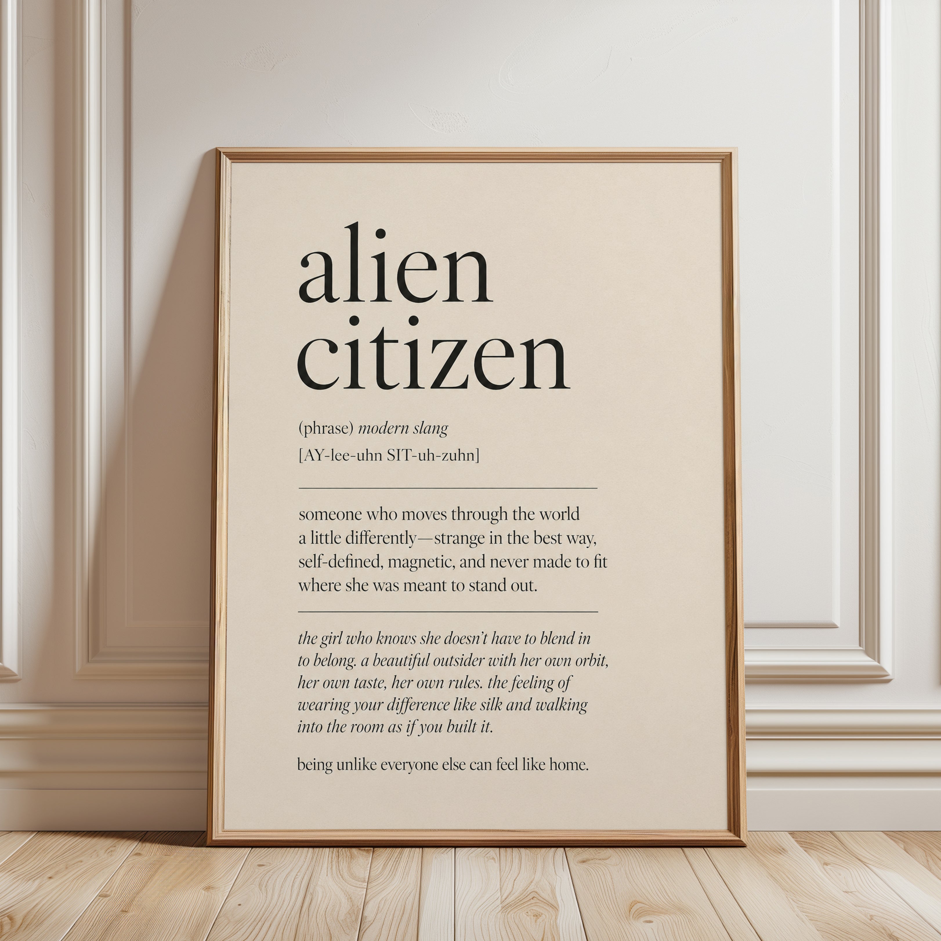Alien Citizen Definition Print: Modern Typography Wall Art - framed detail