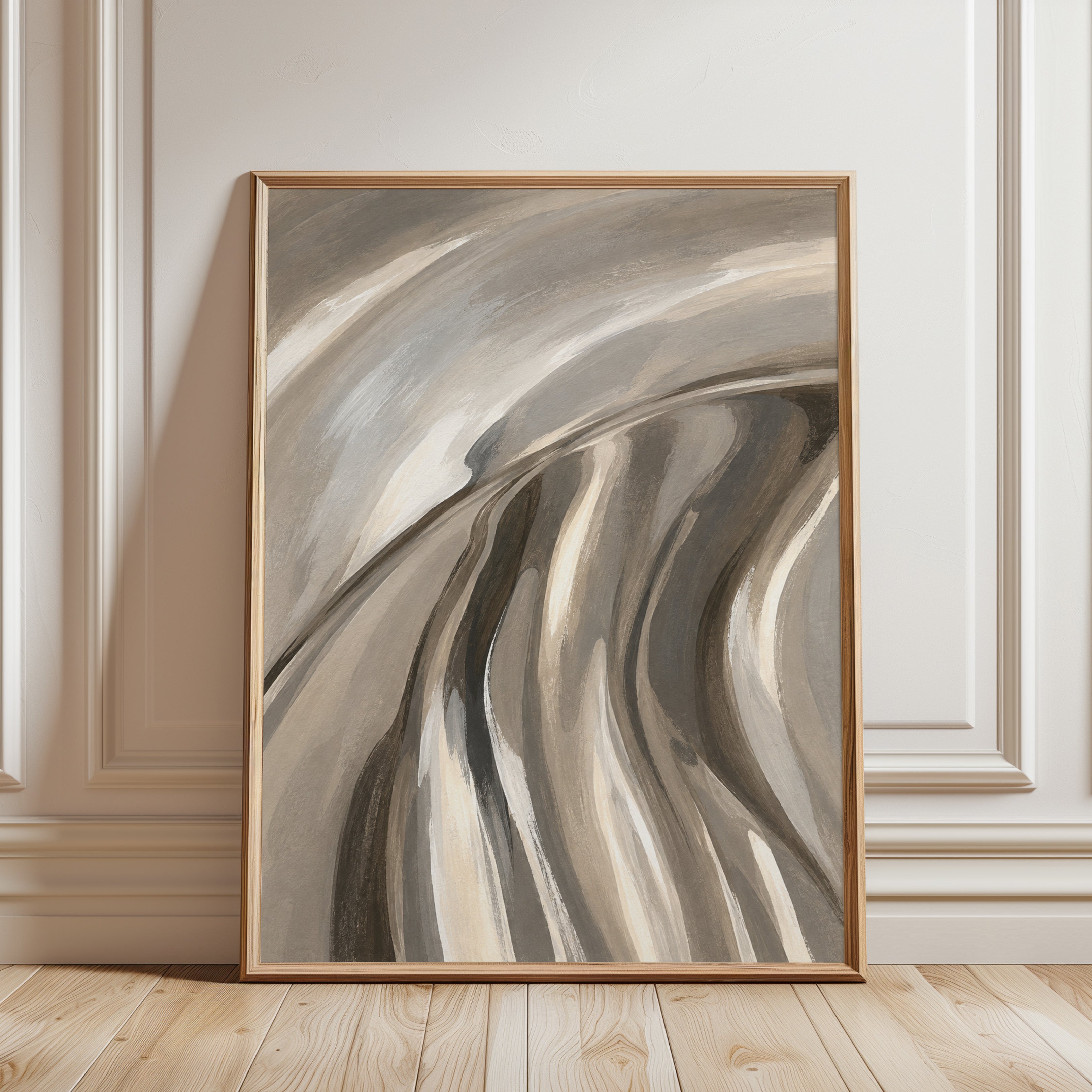 Neutral Abstract Wall Art – Modern Marble Print - framed detail