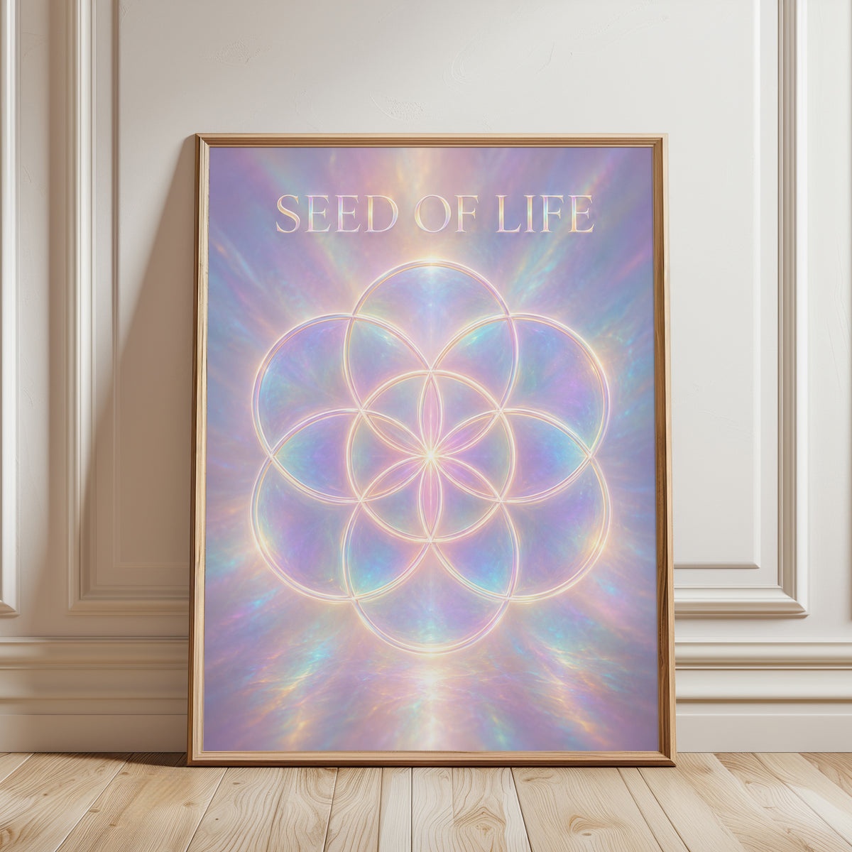 Flower of Life Print: Soft Pastel Sacred Geometry (Meditation Decor) - framed detail
