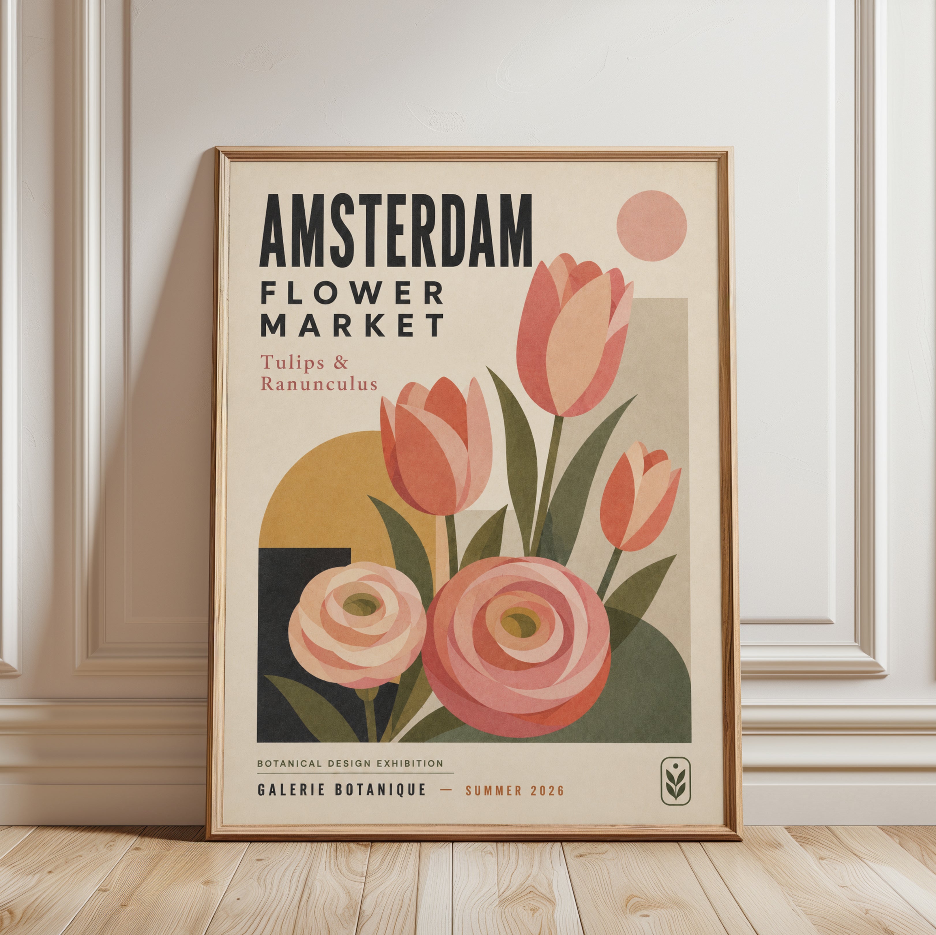 Amsterdam Flower Market Print — Vintage Botanical Travel Poster - framed detail