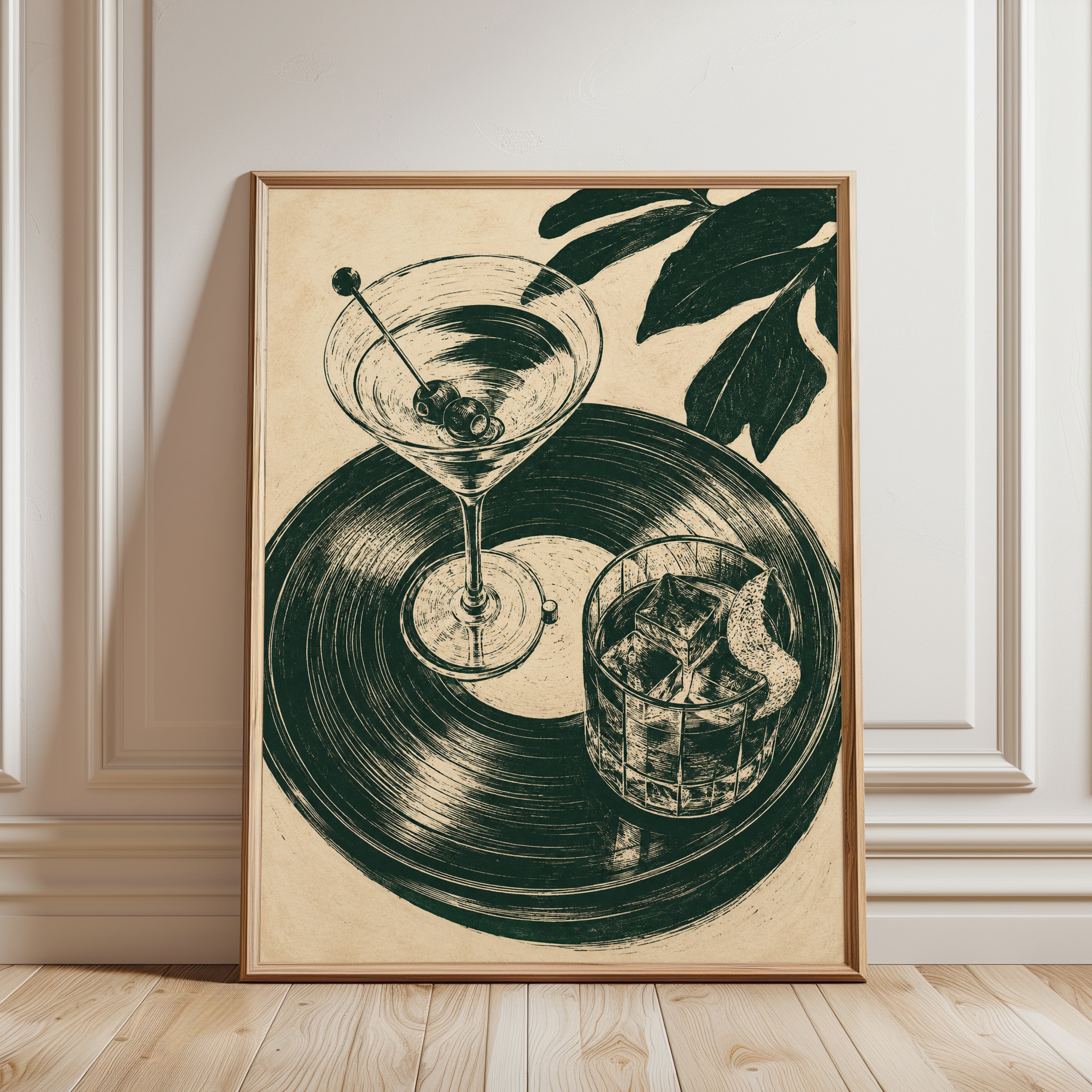 Vintage Cocktail Tray Print: Art Deco Bar Wall Art - framed detail