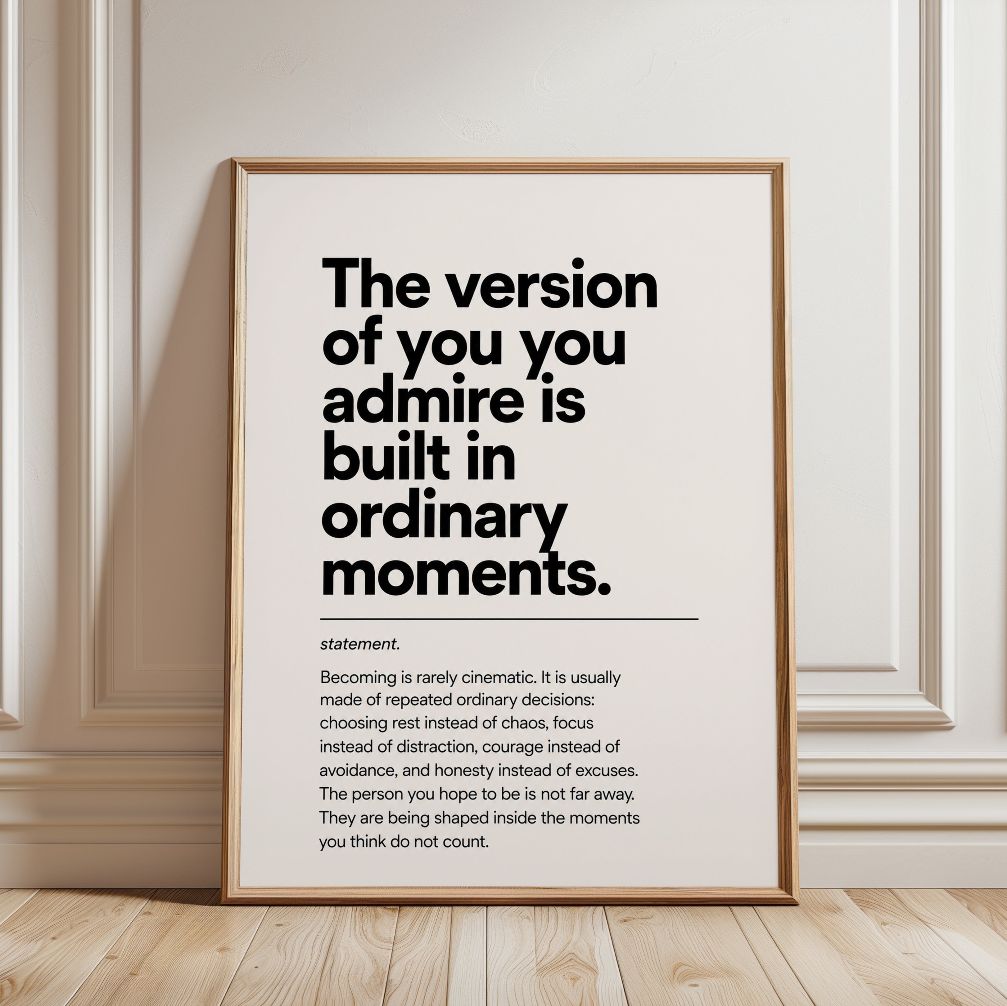 Becoming Quote Wall Art: Black and White Typography - framed detail