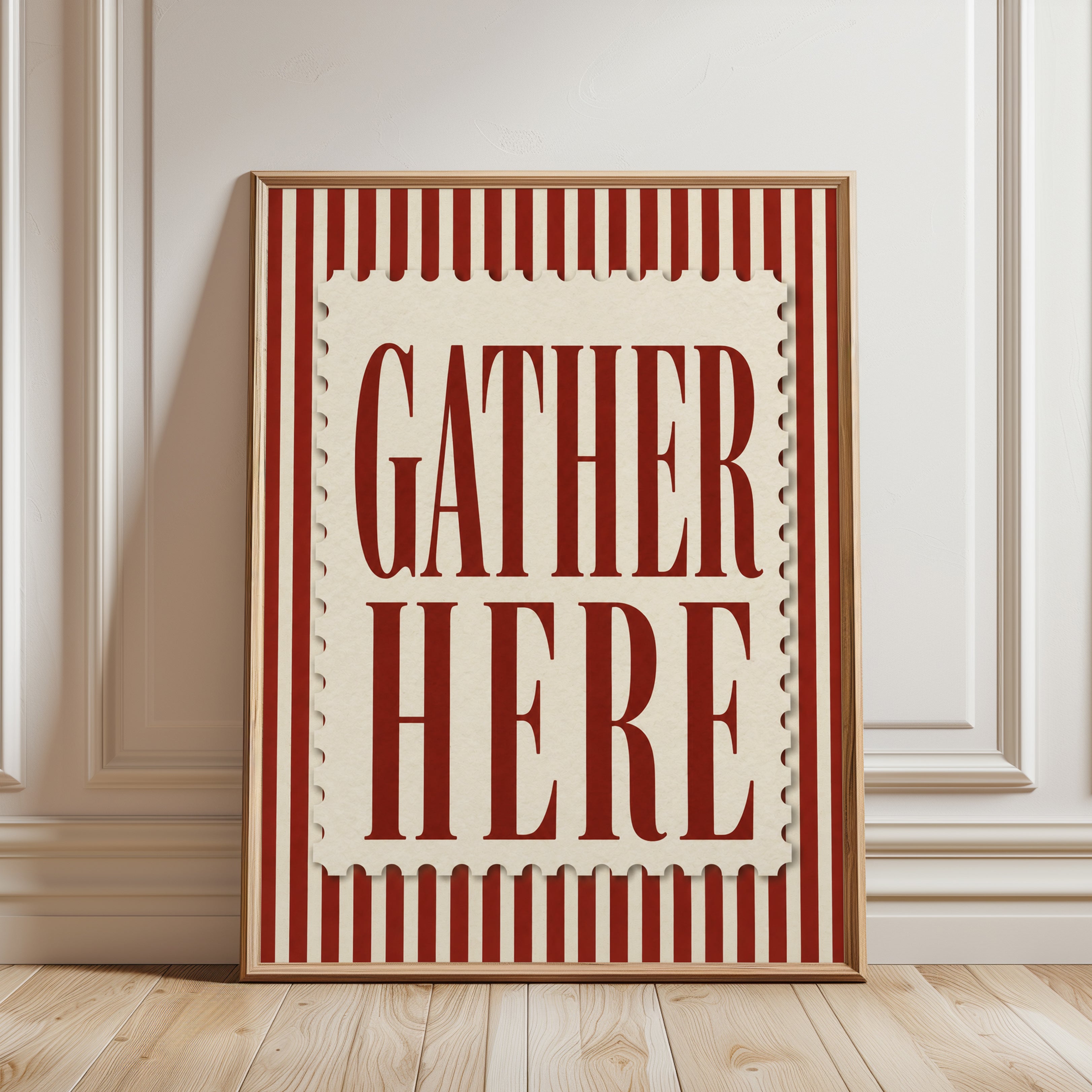 Gather Here Wall Art – Vintage Farmhouse Print - framed detail