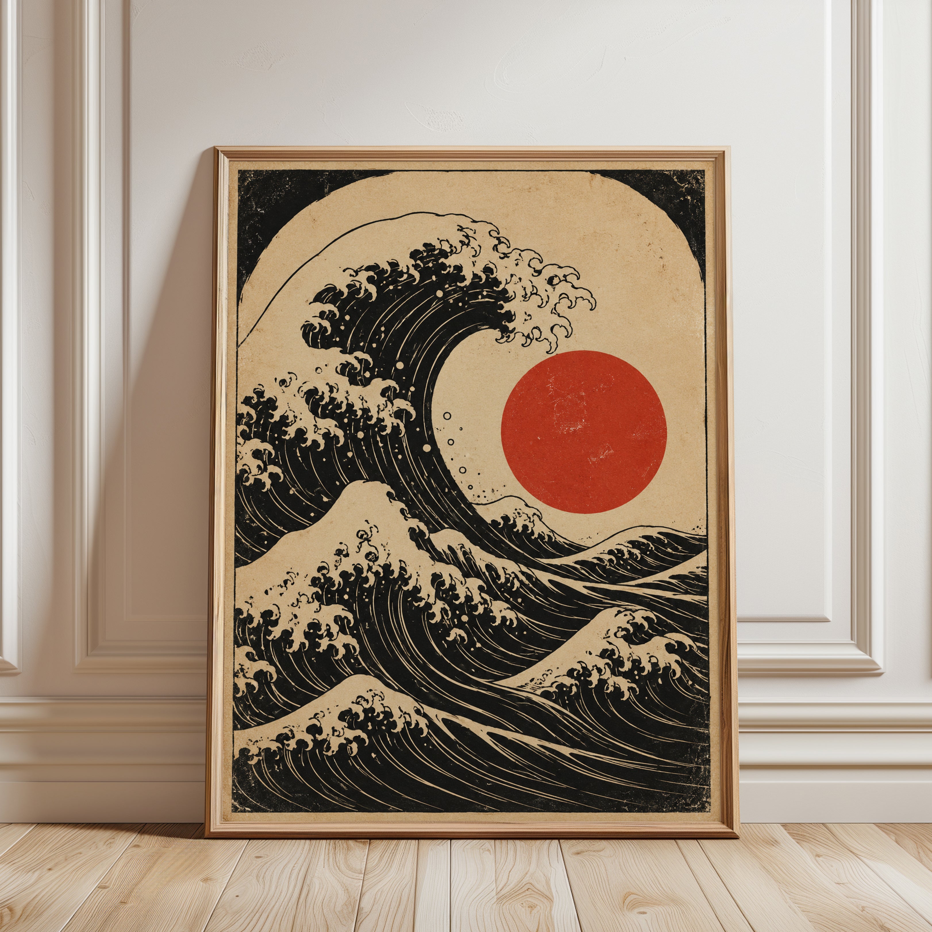 Vintage Japanese Wave Art Print - framed detail