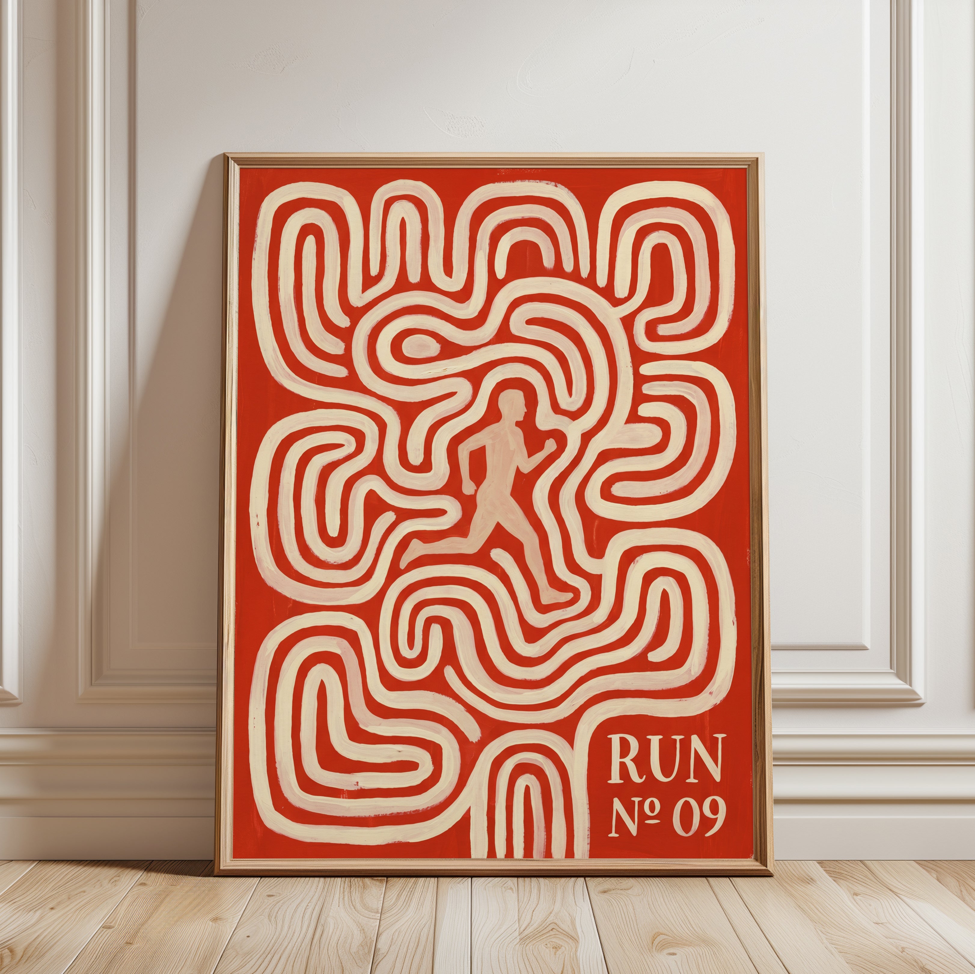 Retro Running Poster Print: Red Silhouette - framed detail