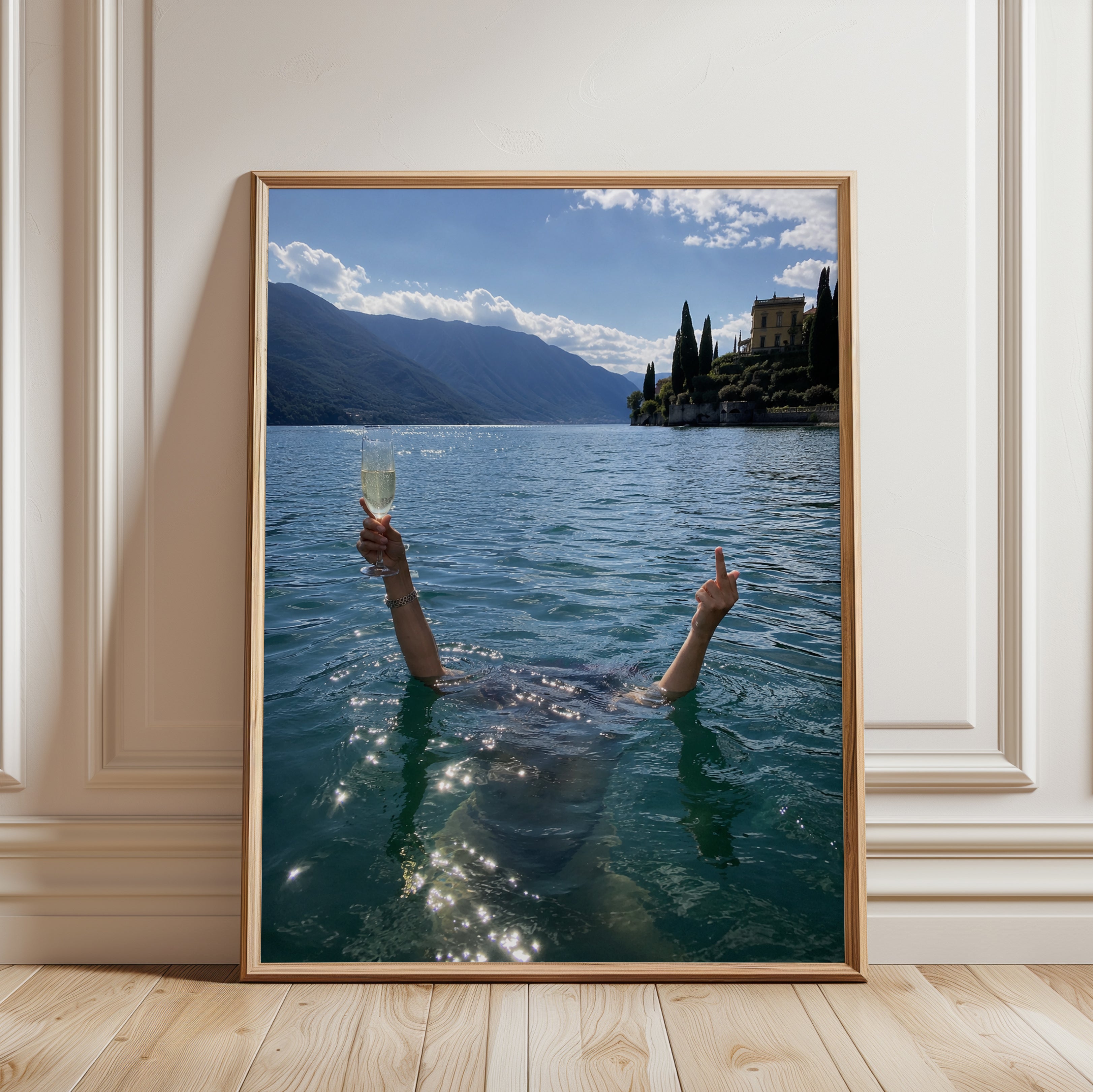 Italian Lake Swimming Art Print: Mediterranean Summer Lifestyle - framed detail