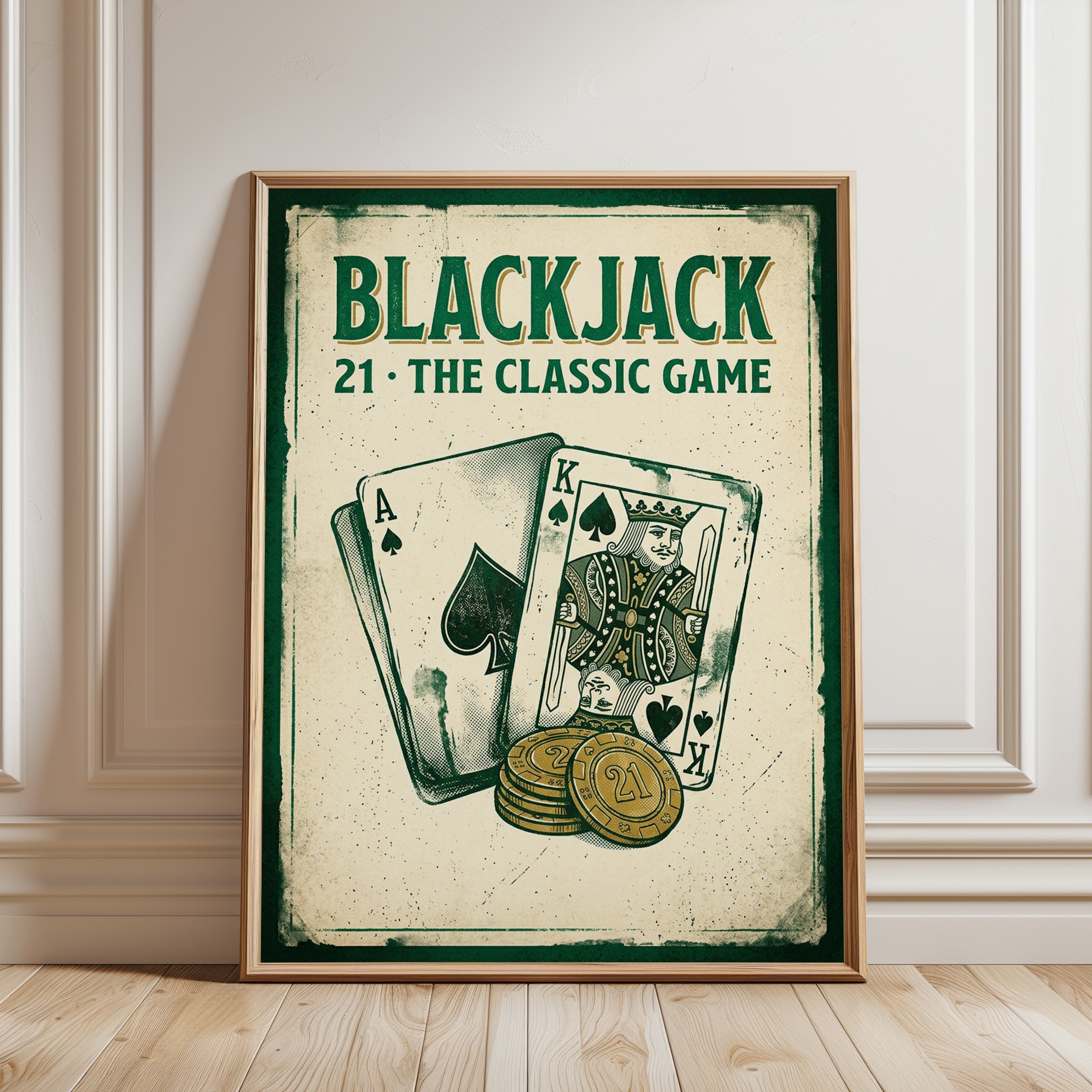 Blackjack Vintage Poster: Retro Casino Card Game Wall Art - framed detail