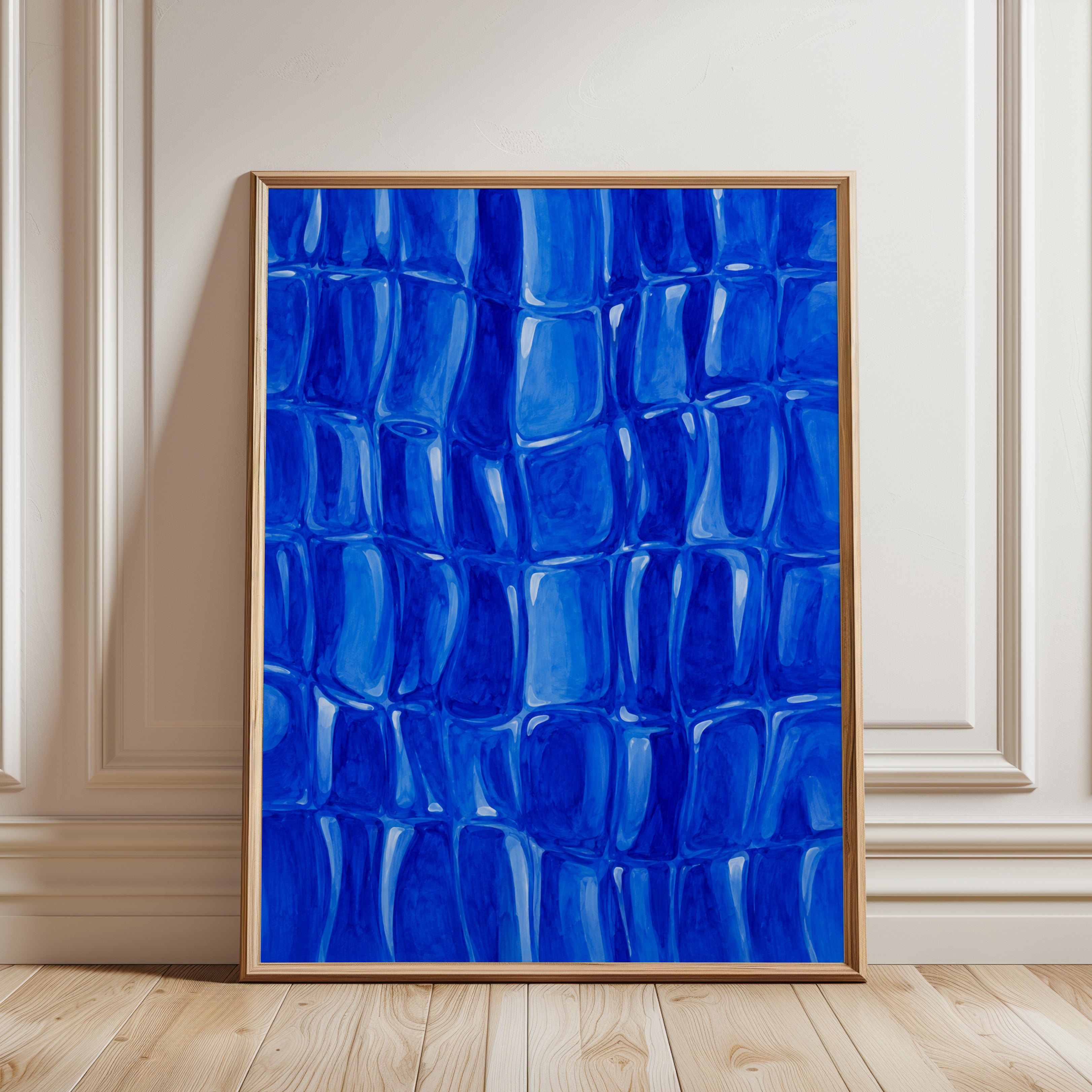 Abstract Blue Tile Art – Geometric Cobalt Print - framed detail