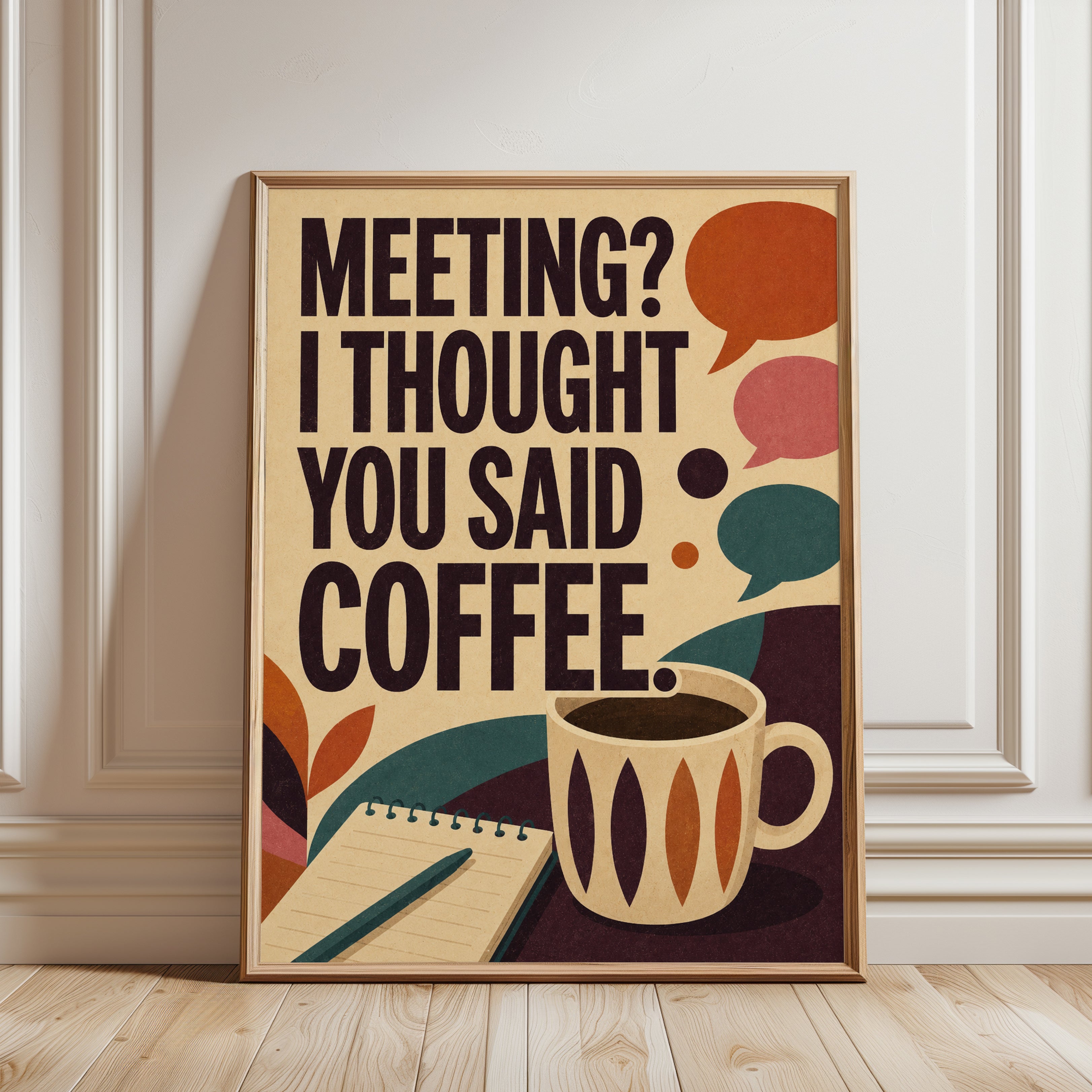 Retro Coffee Print: Mid-Century Modern Humor - framed detail