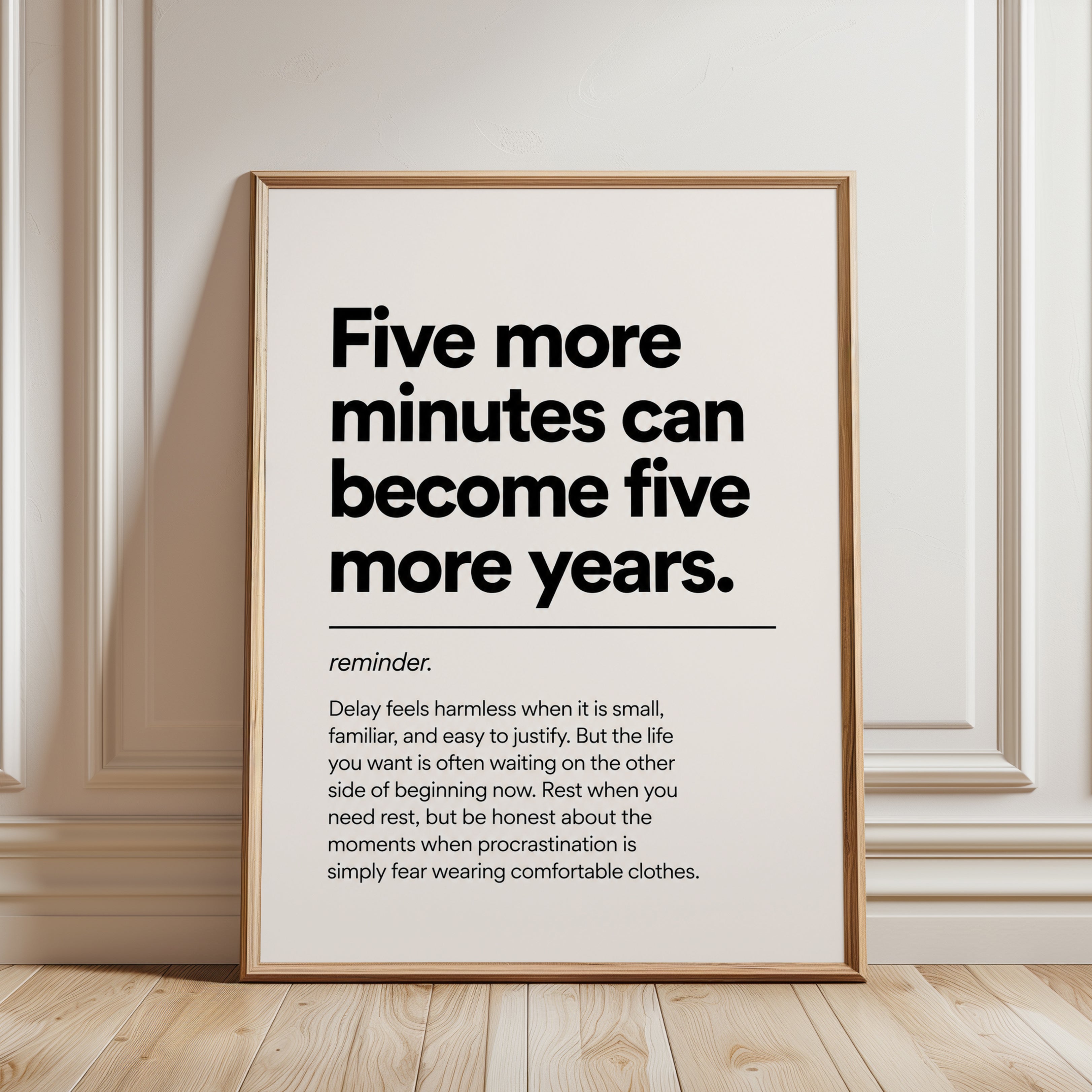 Procrastination Wall Art: Bold Typography - framed detail