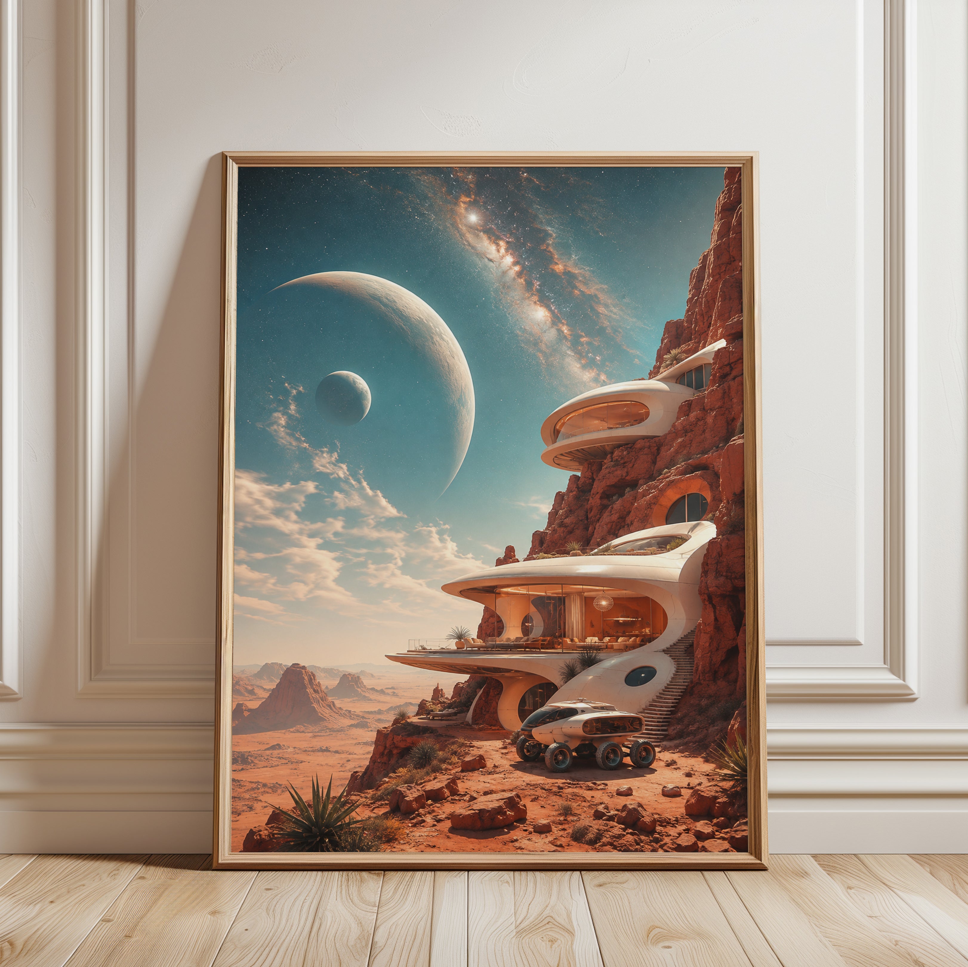 Futuristic Mars Colony Architecture: Sci-Fi Desert Wall Art - framed detail