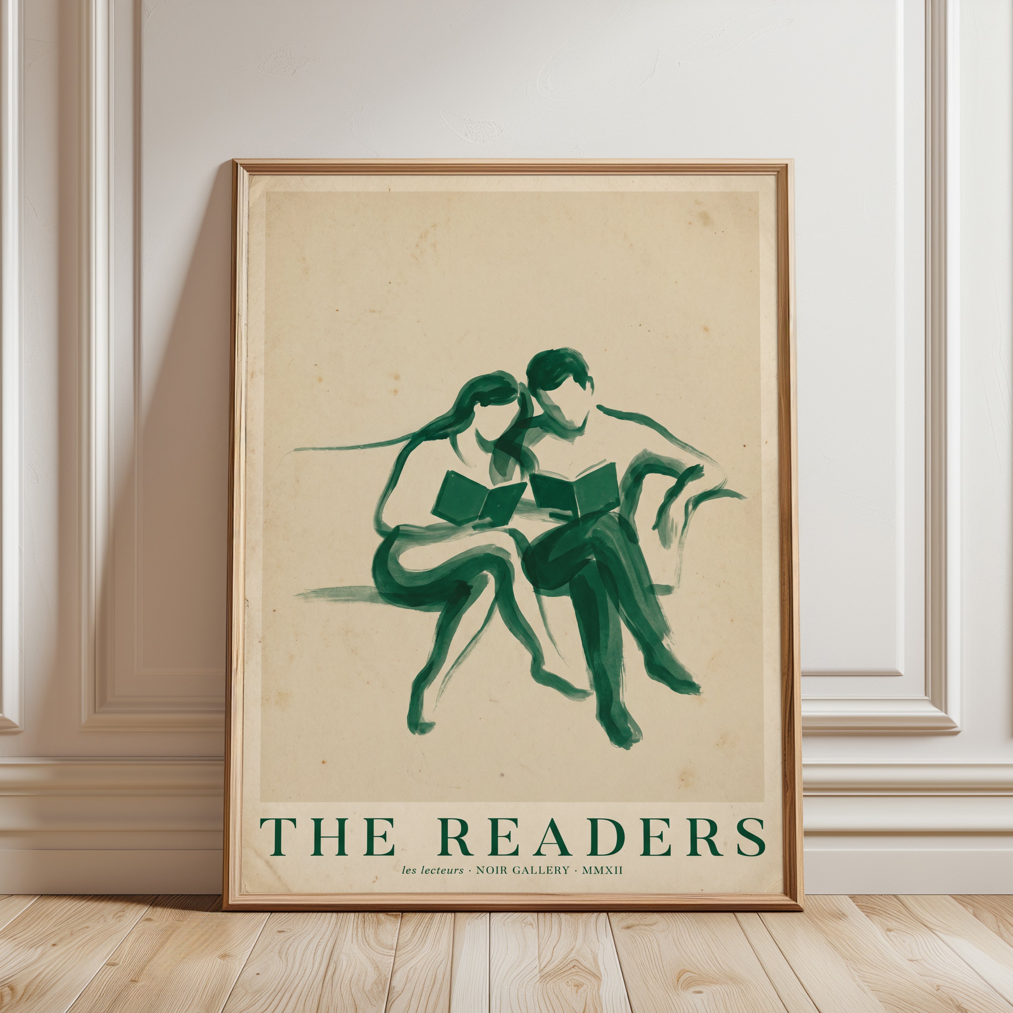 Couple Reading Print – Minimalist Wall Art - framed detail