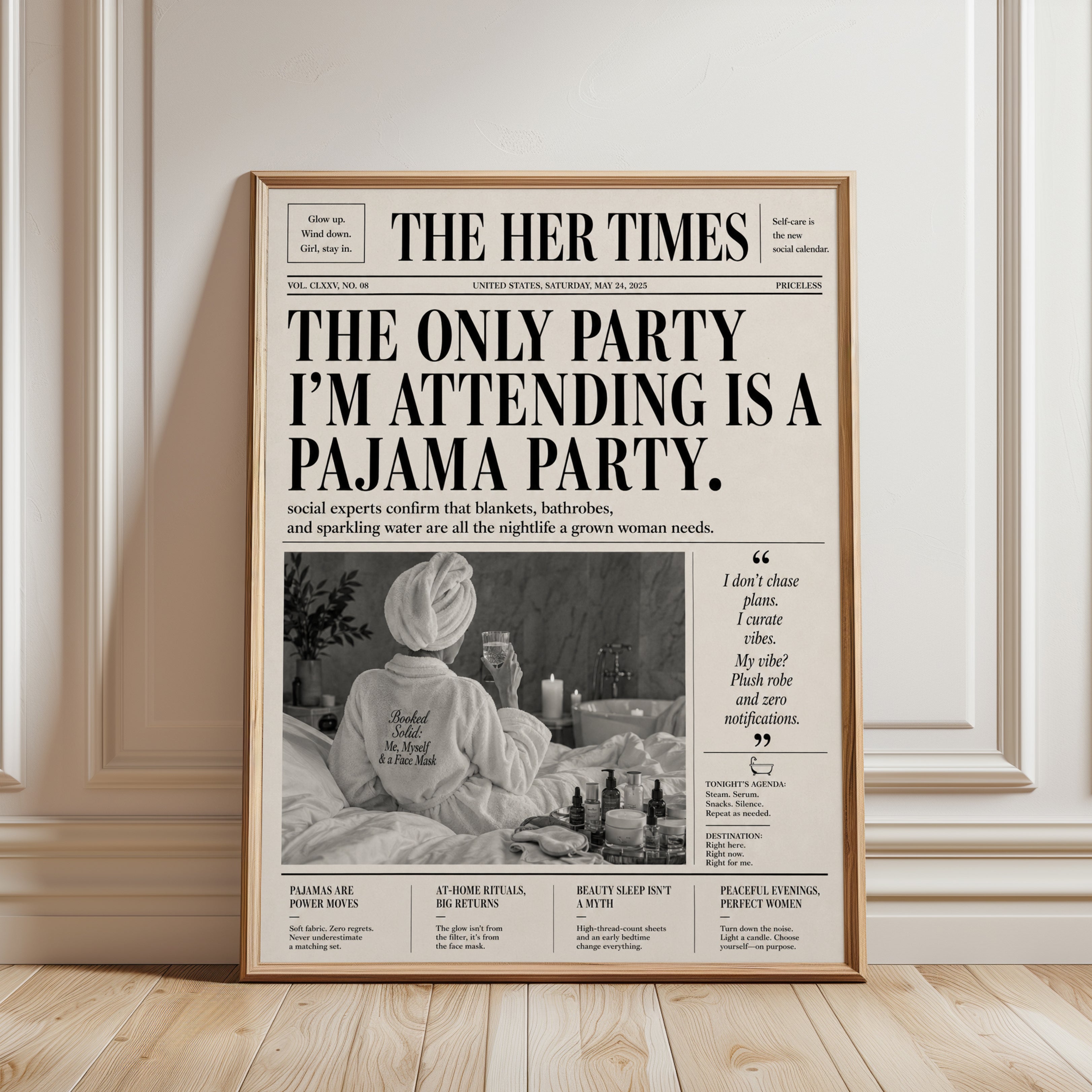 Humorous Wall Art Print: Pajama Party Theme - framed detail