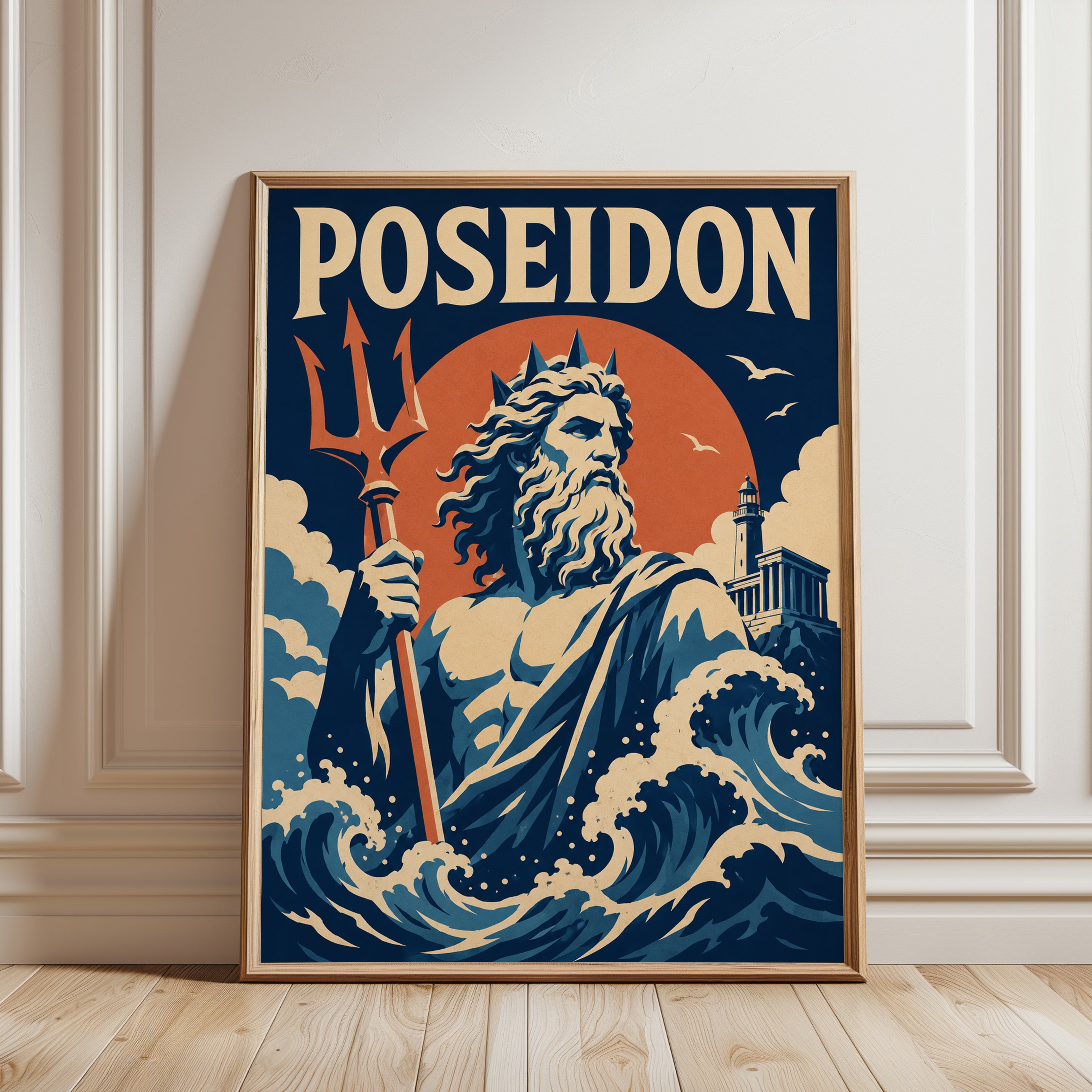 Vintage Travel Poster – Greek Mythology Wall Art - framed detail