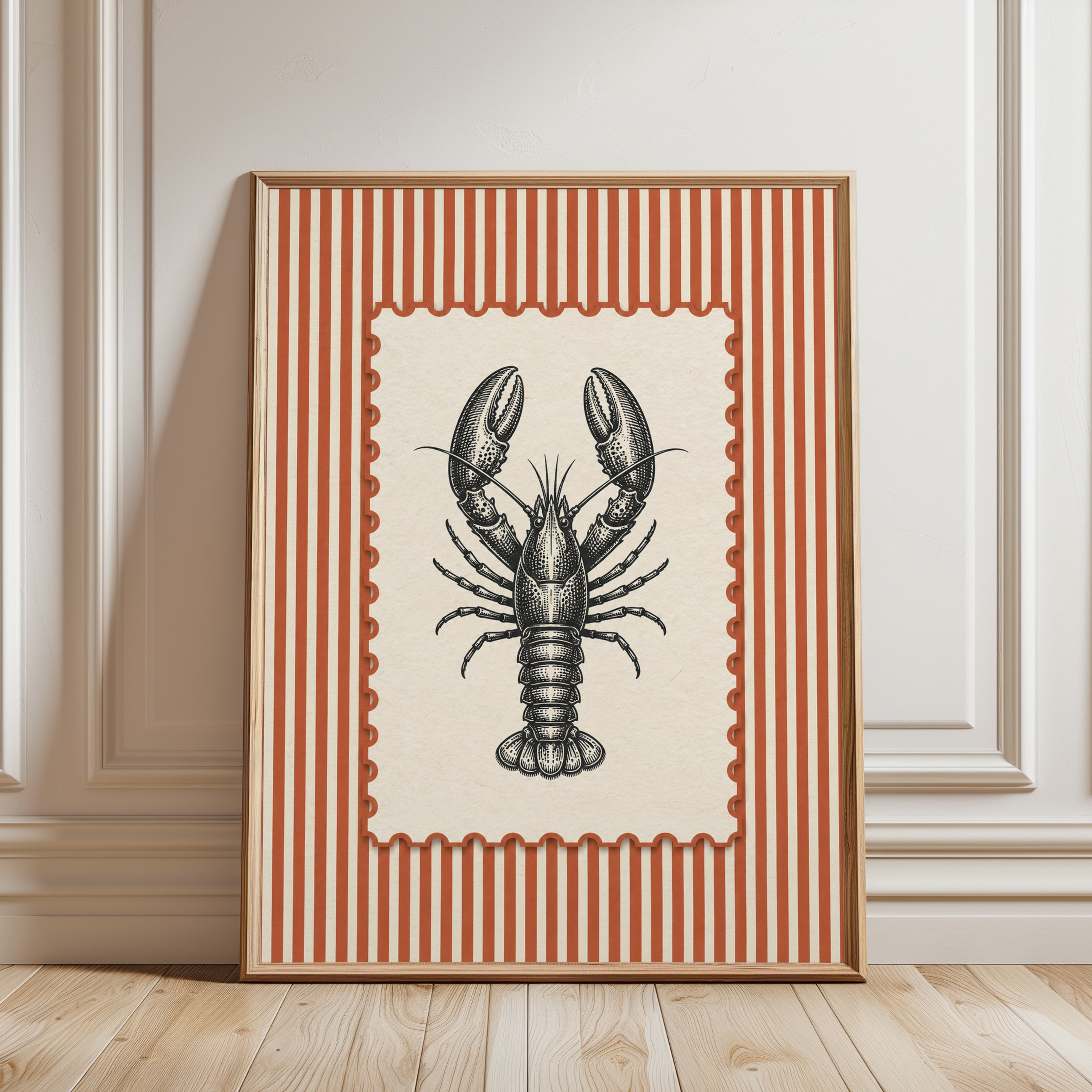 Lobster Wall Art – Coastal Kitchen Decor - framed detail