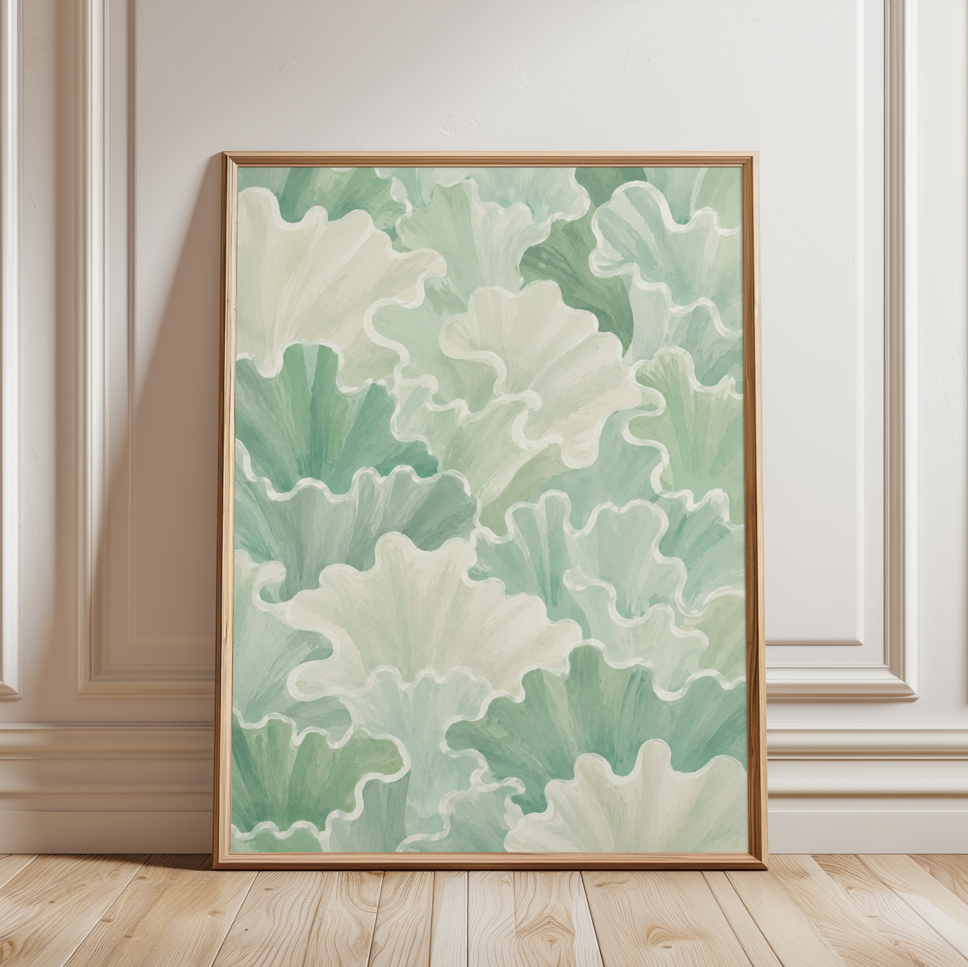Sage Green Botanical Print – Kale Leaf Wall Art - framed detail