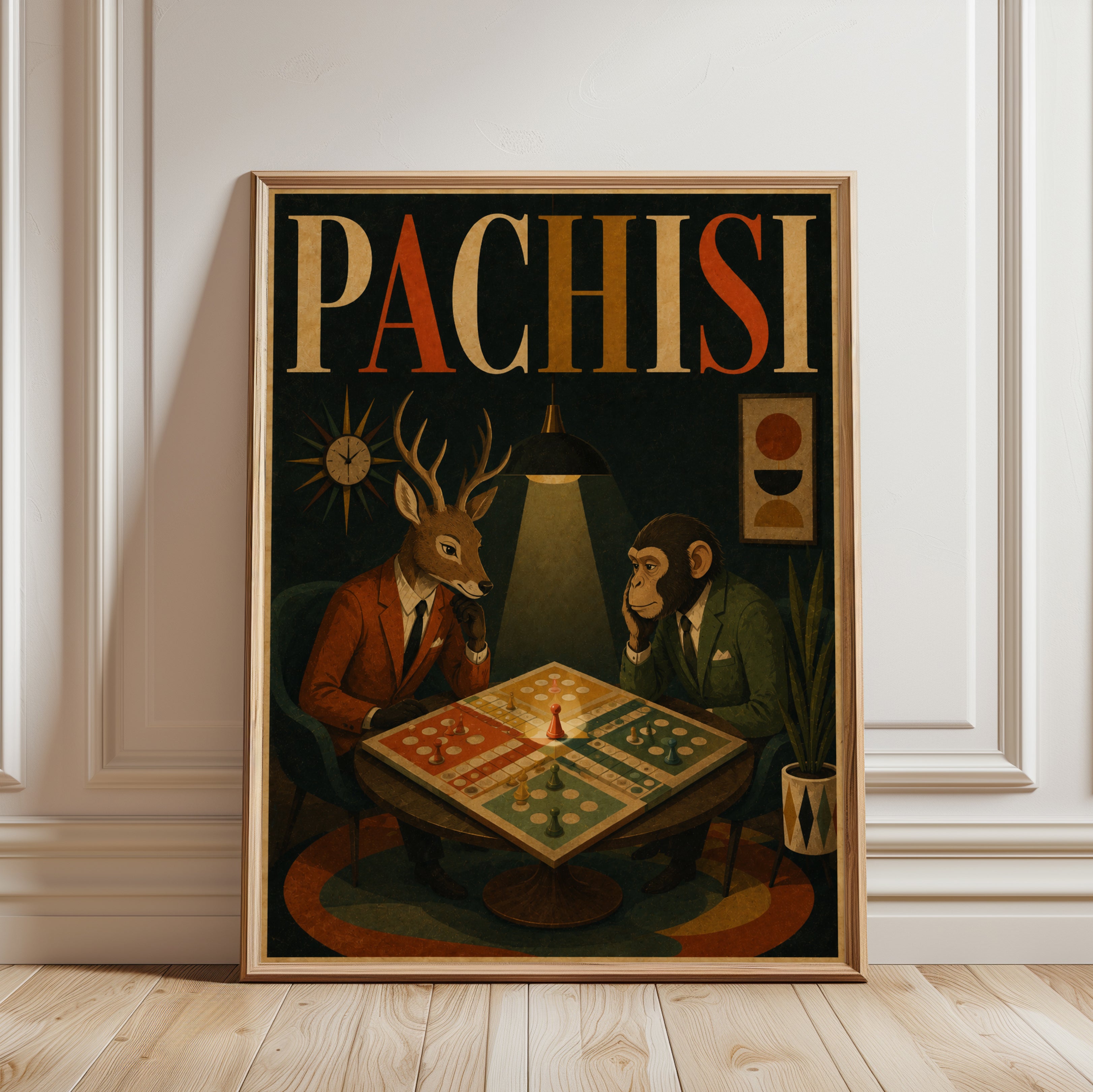 Mid-Century Animal Pachisi Poster - framed detail