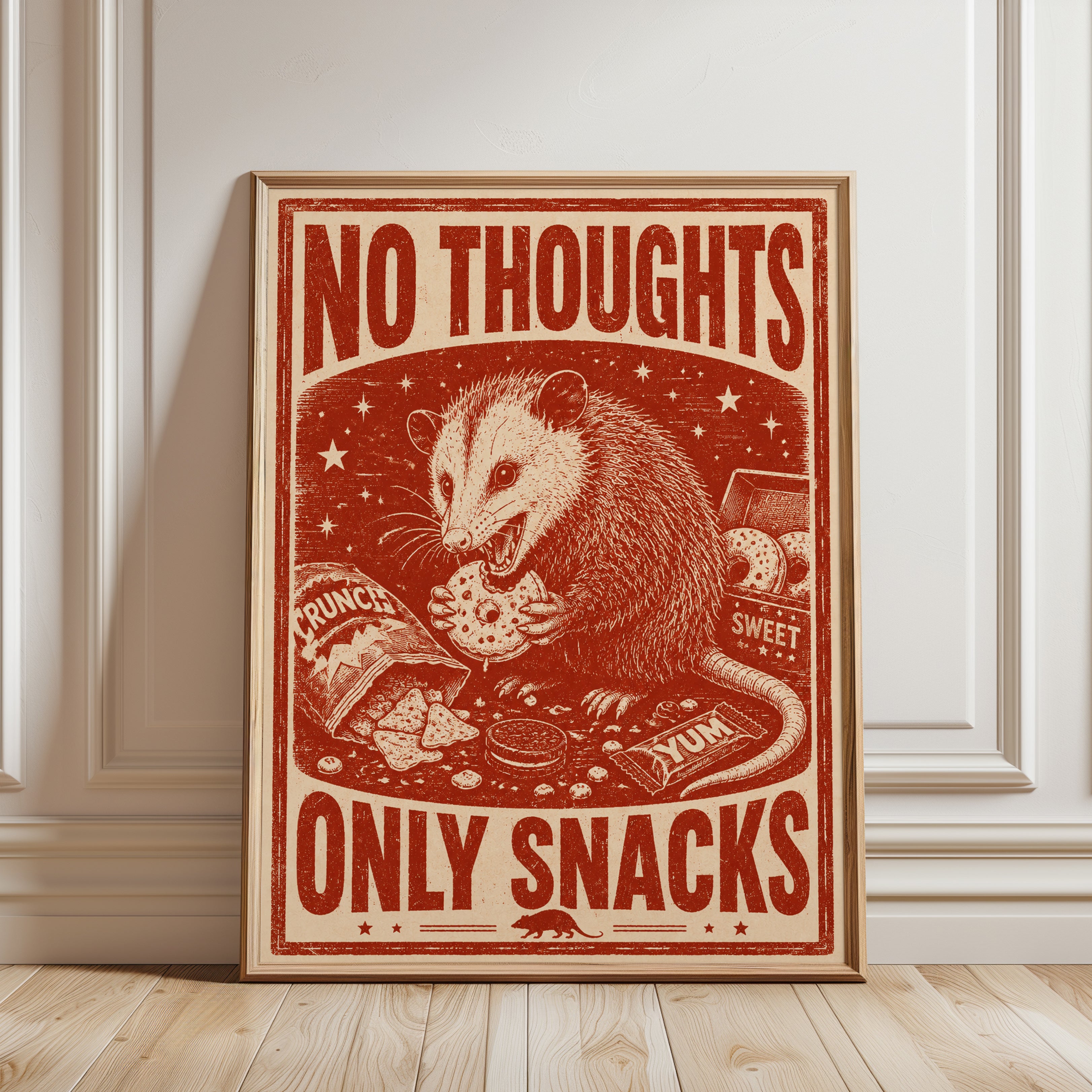 Opossum Wall Art Print: Retro Kitchen Humor - framed detail