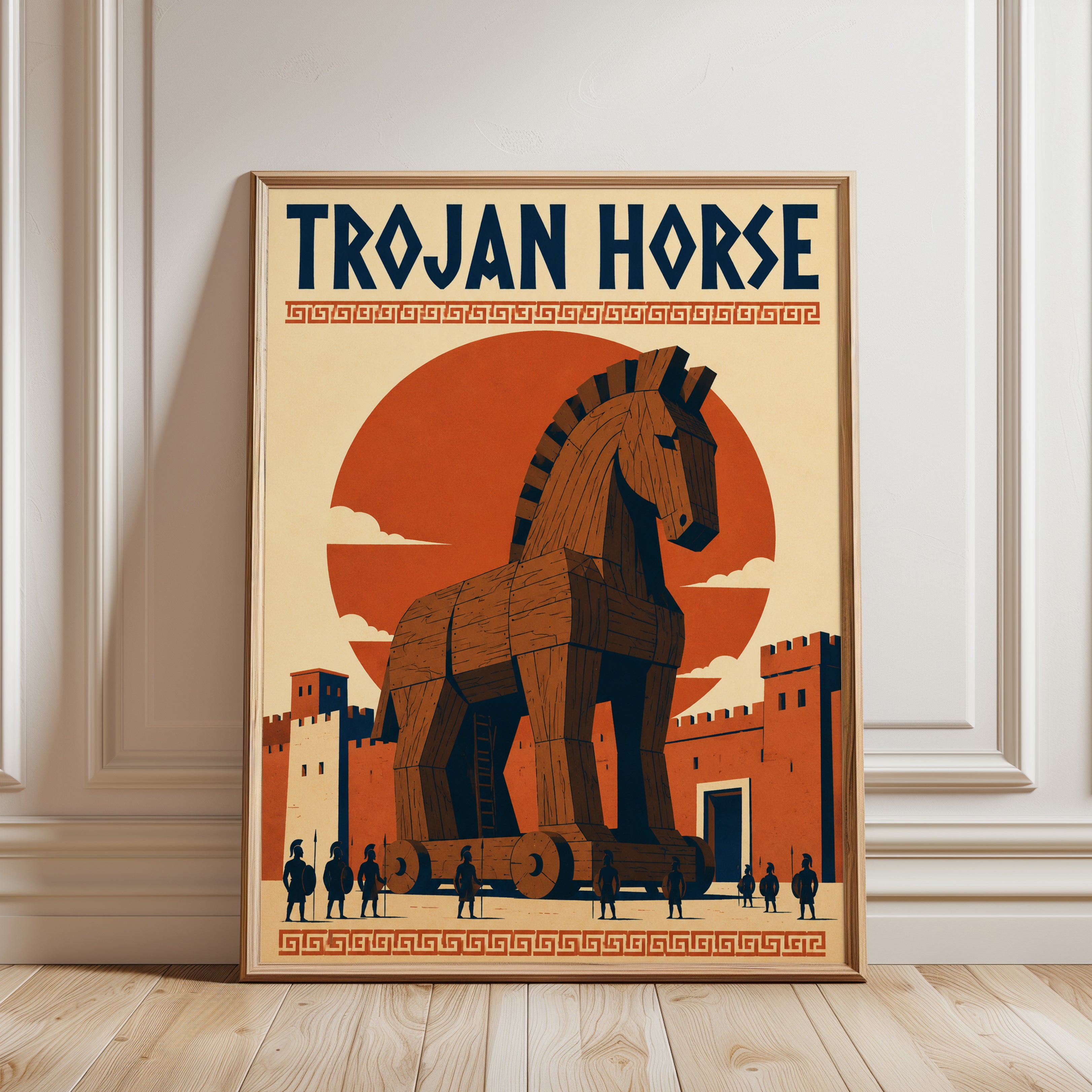 Greek Mythology Poster – Trojan Horse Wall Art - framed detail
